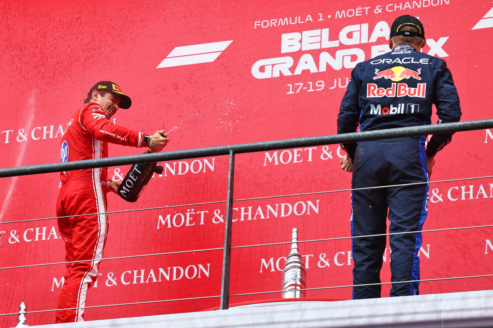 GP BELGIO, (L to R): Charles Leclerc (MON) Ferrari celebrates his second position on the podium with third placed Max Verstappen (NLD) Red Bull Racing.
19.07.2026. Formula 1 World Championship, Rd 10, Belgian Grand Prix, Spa Francorchamps, Belgium, Gara Day.
- www.xpbimages.com, EMail: requests@xpbimages.com © Copyright: Patching / XPB Images
