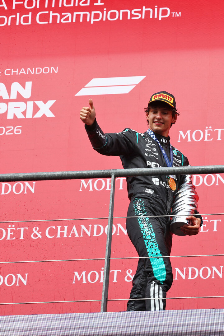 GP BELGIO, Gara winner Andrea Kimi Antonelli (ITA) Mercedes AMG Formula One Team celebrates on the podium.
19.07.2026. Formula 1 World Championship, Rd 10, Belgian Grand Prix, Spa Francorchamps, Belgium, Gara Day.
 - www.xpbimages.com, EMail: requests@xpbimages.com © Copyright: Patching / XPB Images
