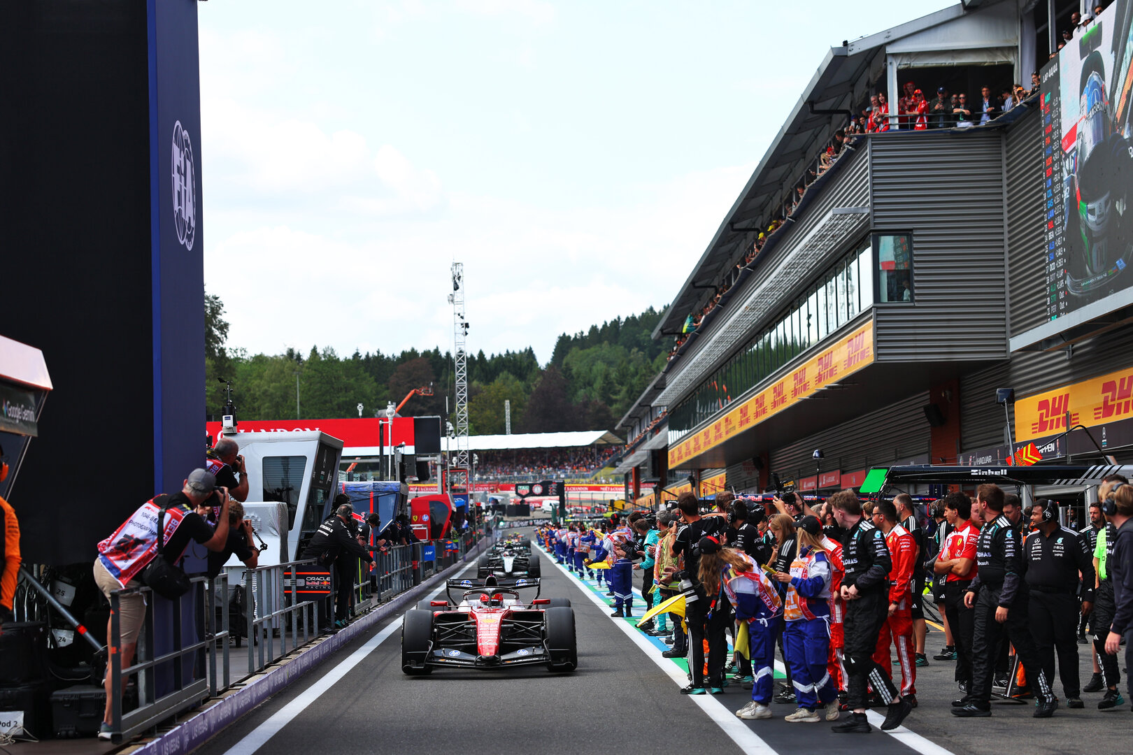 GP BELGIO, Charles Leclerc (MON) Ferrari SF-26 enters parc ferme at the end of the race.
19.07.2026. Formula 1 World Championship, Rd 10, Belgian Grand Prix, Spa Francorchamps, Belgium, Gara Day.
 - www.xpbimages.com, EMail: requests@xpbimages.com © Copyright: Patching / XPB Images