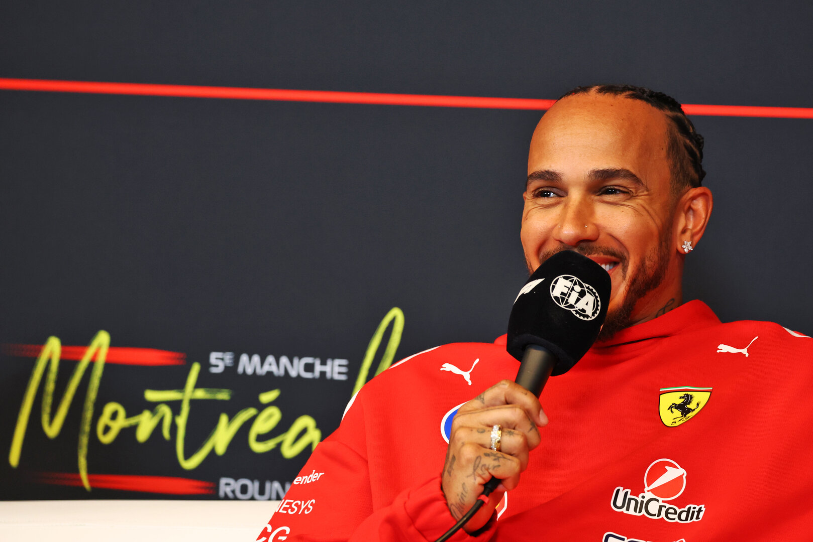 GP CANADA, Lewis Hamilton (GBR) Ferrari in the FIA Press Conference.
21.05.2026. Formula 1 World Championship, Rd 5, Canadian Grand Prix, Montreal, Canada, Preparation Day.
- www.xpbimages.com, EMail: requests@xpbimages.com © Copyright: Bearne / XPB Images