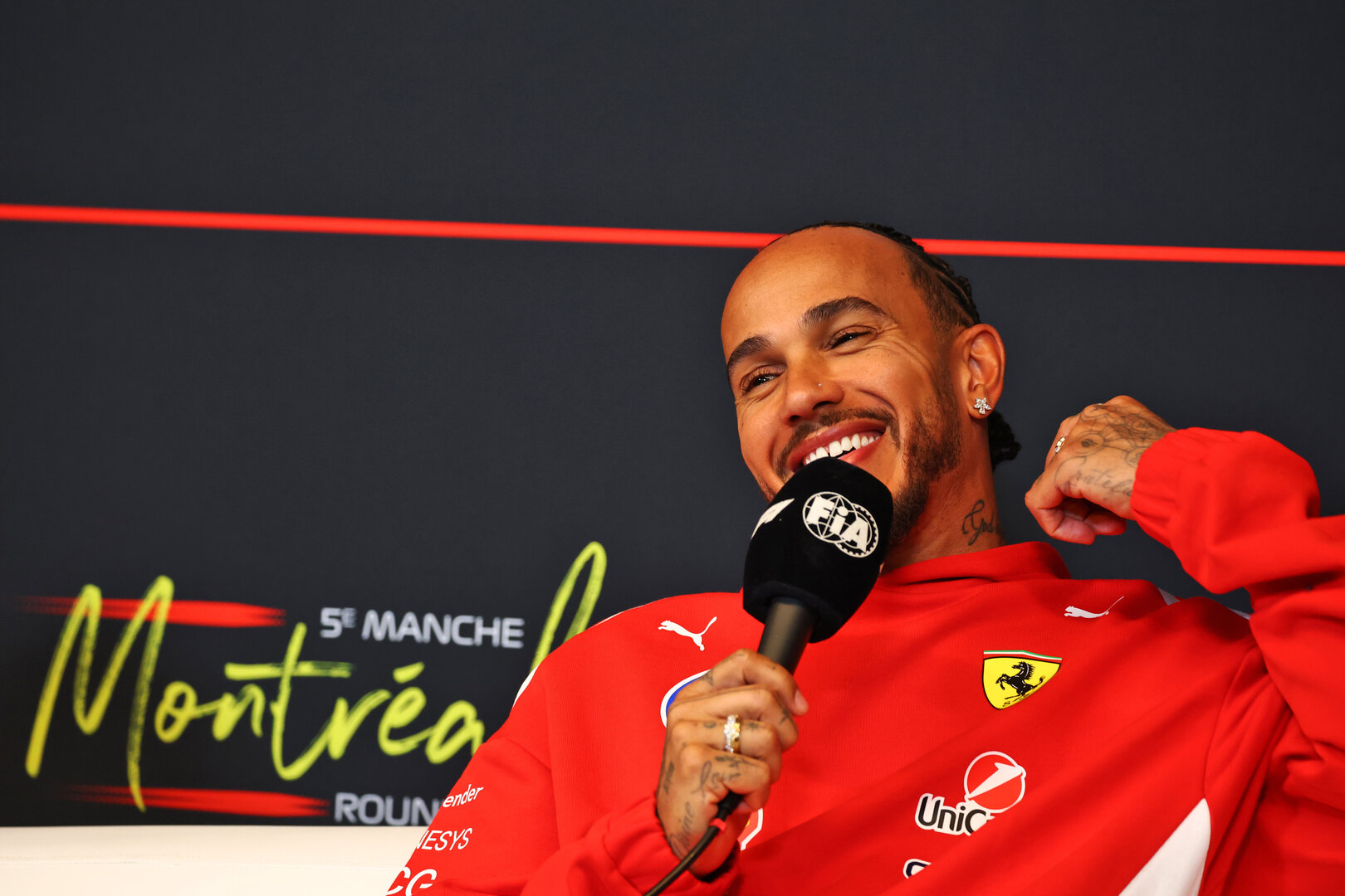 GP CANADA, Lewis Hamilton (GBR) Ferrari in the FIA Press Conference.
21.05.2026. Formula 1 World Championship, Rd 5, Canadian Grand Prix, Montreal, Canada, Preparation Day.
- www.xpbimages.com, EMail: requests@xpbimages.com © Copyright: Bearne / XPB Images
