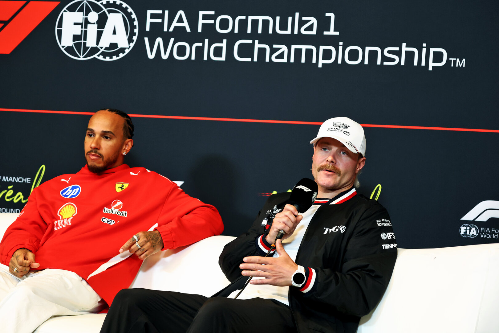 GP CANADA, (L to R): Lewis Hamilton (GBR) Ferrari e Valtteri Bottas (FIN) Cadillac Formula 1 Team in the FIA Press Conference.
21.05.2026. Formula 1 World Championship, Rd 5, Canadian Grand Prix, Montreal, Canada, Preparation Day.
- www.xpbimages.com, EMail: requests@xpbimages.com © Copyright: Bearne / XPB Images