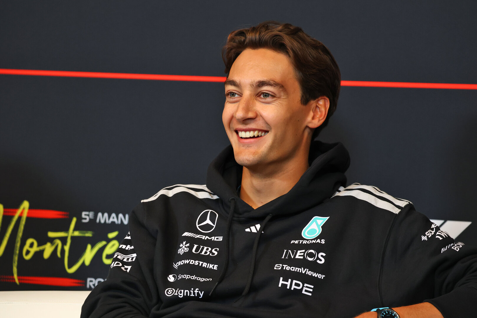 GP CANADA, George Russell (GBR) Mercedes AMG Formula One Team in the FIA Press Conference.
21.05.2026. Formula 1 World Championship, Rd 5, Canadian Grand Prix, Montreal, Canada, Preparation Day.
- www.xpbimages.com, EMail: requests@xpbimages.com © Copyright: Bearne / XPB Images