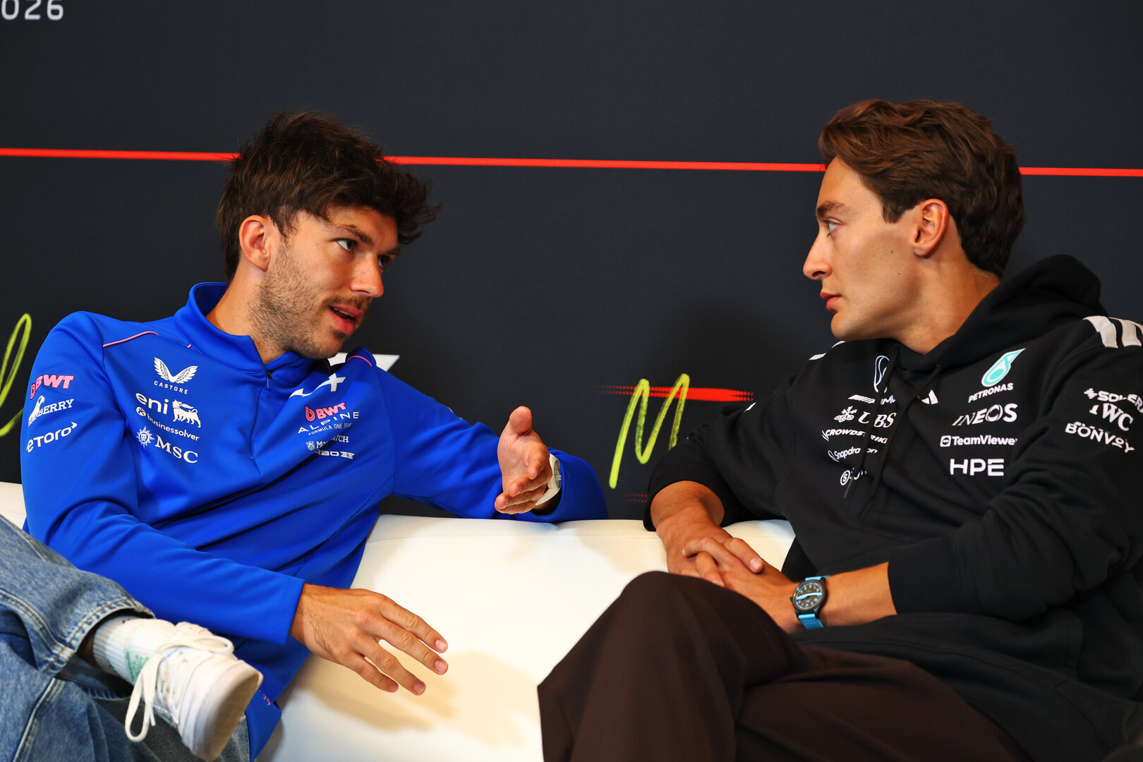 GP CANADA, (L to R): Pierre Gasly (FRA) Alpine F1 Team e George Russell (GBR) Mercedes AMG Formula One Team in the FIA Press Conference.
21.05.2026. Formula 1 World Championship, Rd 5, Canadian Grand Prix, Montreal, Canada, Preparation Day.
- www.xpbimages.com, EMail: requests@xpbimages.com © Copyright: Bearne / XPB Images