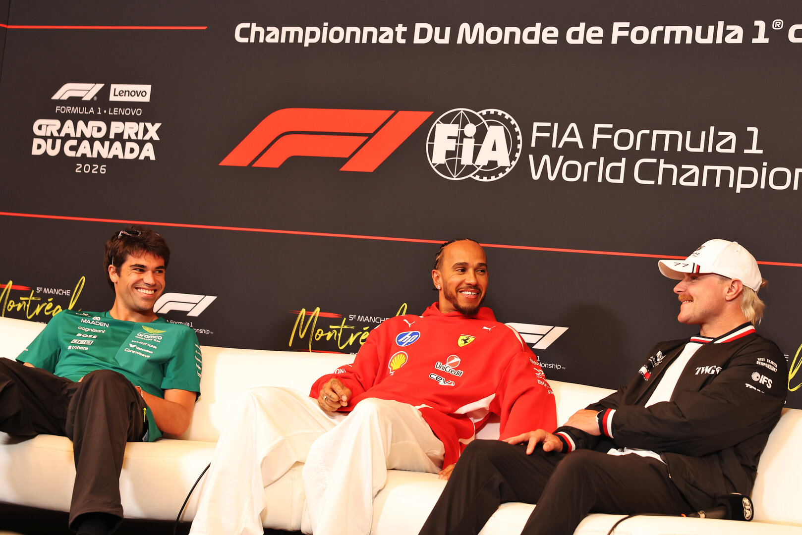 GP CANADA, (L to R): Lance Stroll (CDN) Aston Martin F1 Team; Lewis Hamilton (GBR) Ferrari; e Valtteri Bottas (FIN) Cadillac Formula 1 Team, in the FIA Press Conference.
21.05.2026. Formula 1 World Championship, Rd 5, Canadian Grand Prix, Montreal, Canada, Preparation Day.
- www.xpbimages.com, EMail: requests@xpbimages.com © Copyright: Bearne / XPB Images