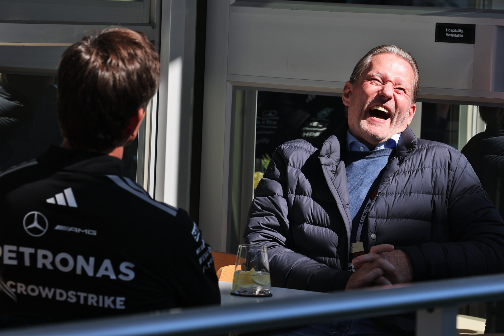 GP CANADA, Jos Verstappen (NLD) with Toto Wolff (GER) Mercedes AMG Formula One Team Shareholder e Executive Director.
21.05.2026. Formula 1 World Championship, Rd 5, Canadian Grand Prix, Montreal, Canada, Preparation Day.
- www.xpbimages.com, EMail: requests@xpbimages.com © Copyright: Moy / XPB Images