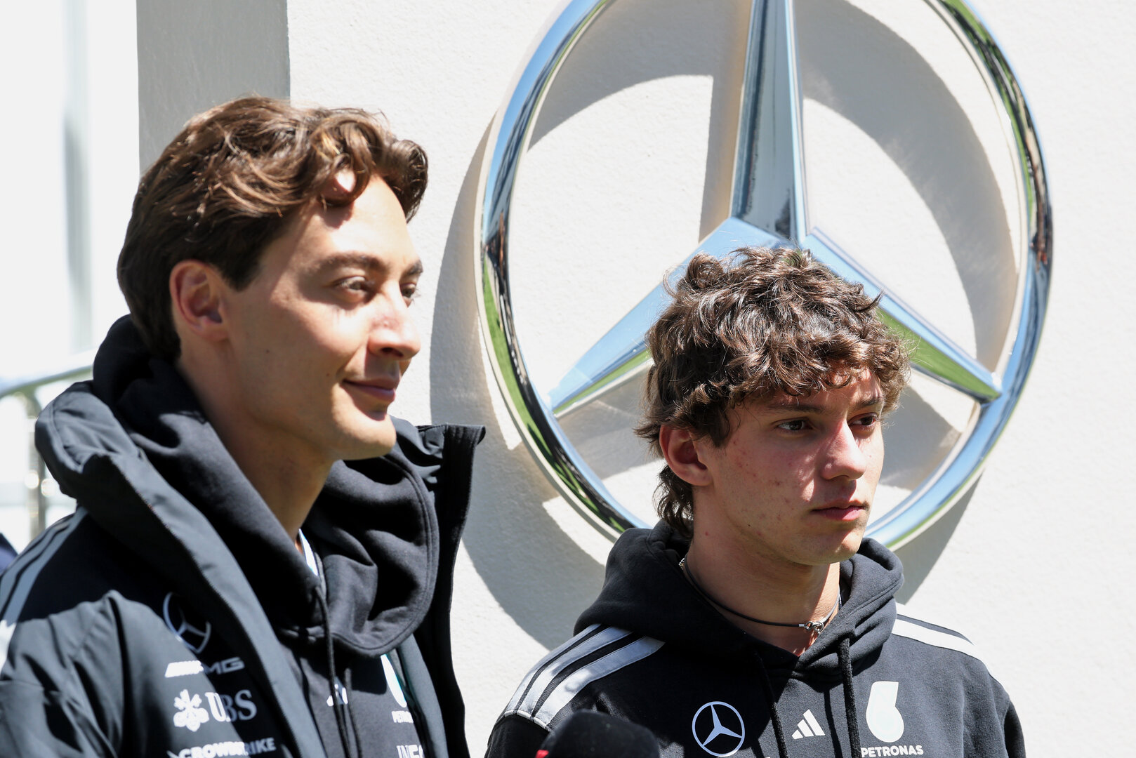 GP CANADA, Andrea Kimi Antonelli (ITA) Mercedes AMG Formula One Team with George Russell (GBR) Mercedes AMG Formula One Team.
21.05.2026. Formula 1 World Championship, Rd 5, Canadian Grand Prix, Montreal, Canada, Preparation Day.
 - www.xpbimages.com, EMail: requests@xpbimages.com © Copyright: Coates / XPB Images