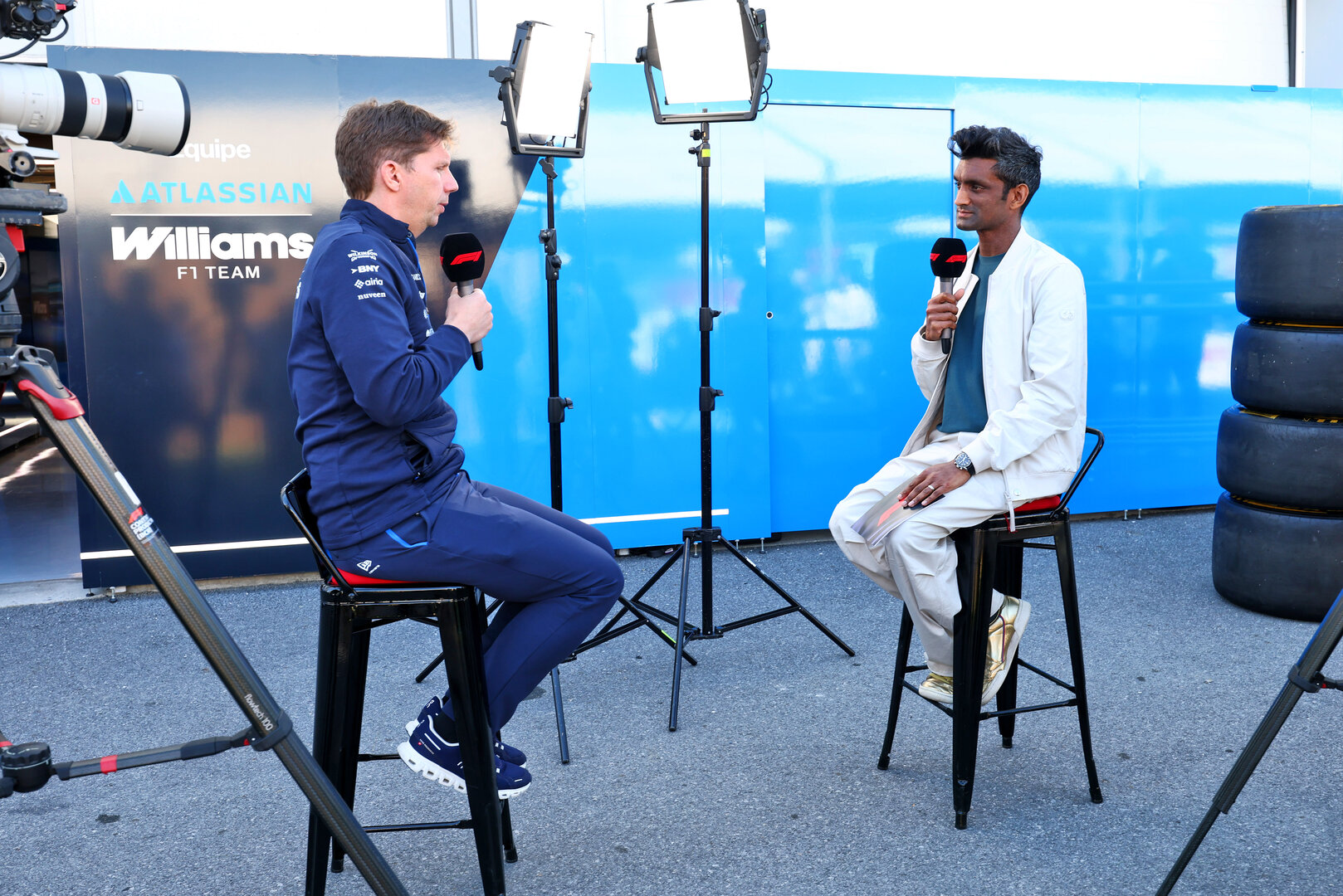 GP CANADA, (L to R): James Vowles (GBR) Williams F1 Team, Team Principal with Lawrence Barretto (GBR) F1 Presenter.
22.05.2026. Formula 1 World Championship, Rd 5, Canadian Grand Prix, Montreal, Canada, Sprint Qualifiche Day.
- www.xpbimages.com, EMail: requests@xpbimages.com © Copyright: Bearne / XPB Images