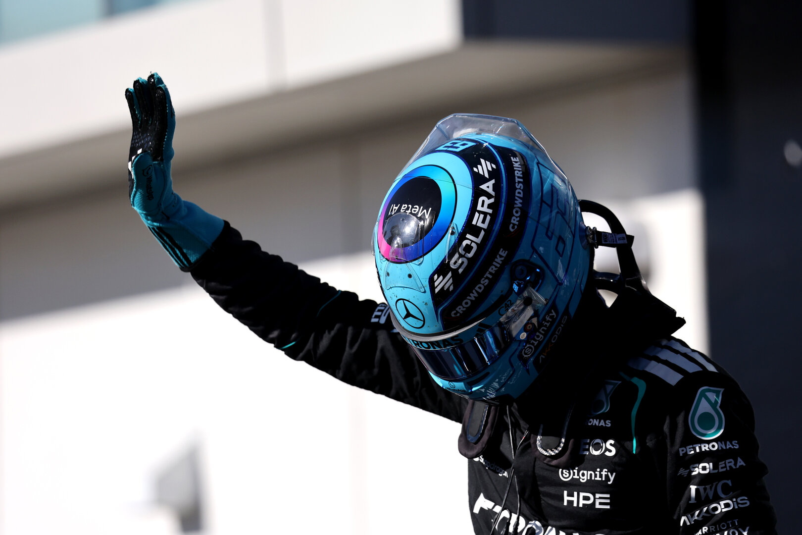 GP CANADA, George Russell (GBR) Mercedes AMG Formula One Team celebrates his pole position in Sprint Qualifiche parc ferme.
22.05.2026. Formula 1 World Championship, Rd 5, Canadian Grand Prix, Montreal, Canada, Sprint Qualifiche Day.
- www.xpbimages.com, EMail: requests@xpbimages.com © Copyright: Charniaux / XPB Images