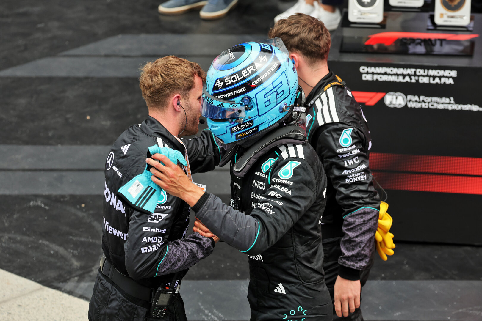 GP CANADA, Gara winner George Russell (GBR) Mercedes AMG Formula One Team celebrates in Sprint parc ferme.
23.05.2026. Formula 1 World Championship, Rd 5, Canadian Grand Prix, Montreal, Canada, Sprint e Qualifiche Day.
- www.xpbimages.com, EMail: requests@xpbimages.com © Copyright: Moy / XPB Images