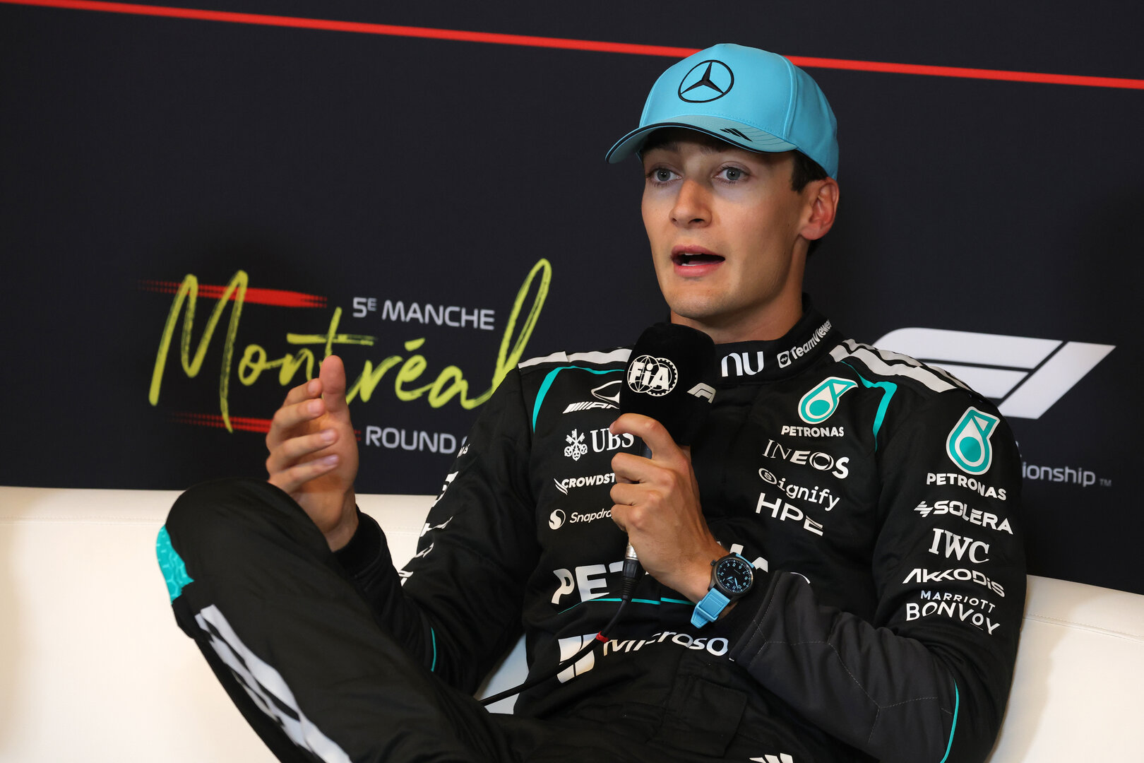 GP CANADA, George Russell (GBR) Mercedes AMG Formula One Team in the post Sprint FIA Press Conference.
23.05.2026. Formula 1 World Championship, Rd 5, Canadian Grand Prix, Montreal, Canada, Sprint e Qualifiche Day.
- www.xpbimages.com, EMail: requests@xpbimages.com © Copyright: Moy / XPB Images