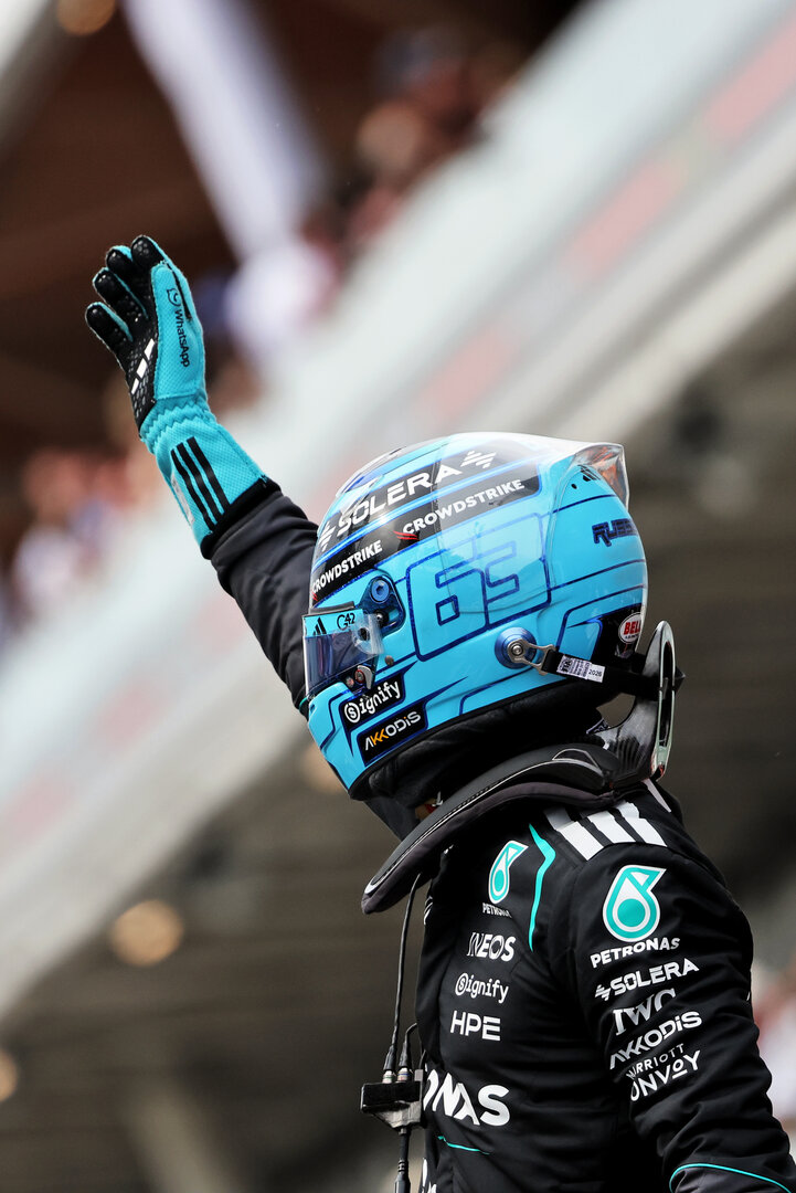 GP CANADA, George Russell (GBR) Mercedes AMG Formula One Team celebrates his pole position in qualifying parc ferme.
23.05.2026. Formula 1 World Championship, Rd 5, Canadian Grand Prix, Montreal, Canada, Sprint e Qualifiche Day.
- www.xpbimages.com, EMail: requests@xpbimages.com © Copyright: Charniaux / XPB Images