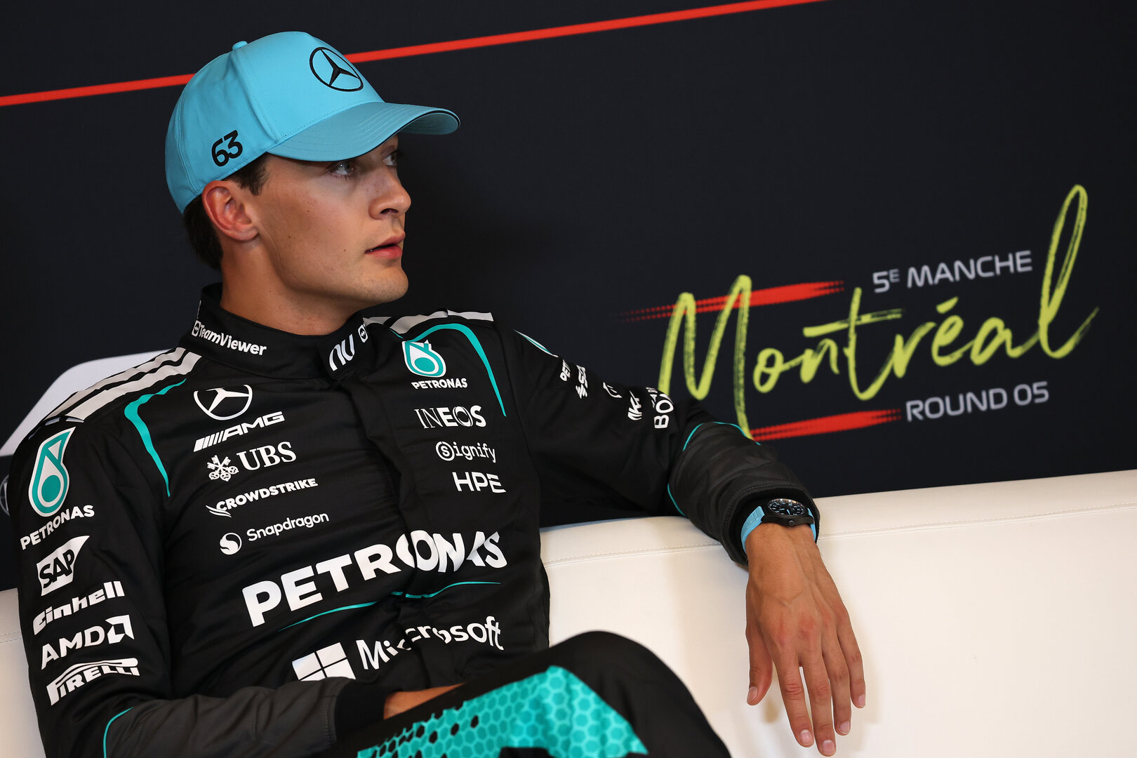 GP CANADA, George Russell (GBR) Mercedes AMG Formula One Team in the post qualifying FIA Press Conference.
23.05.2026. Formula 1 World Championship, Rd 5, Canadian Grand Prix, Montreal, Canada, Sprint e Qualifiche Day.
- www.xpbimages.com, EMail: requests@xpbimages.com © Copyright: Batchelor / XPB Images