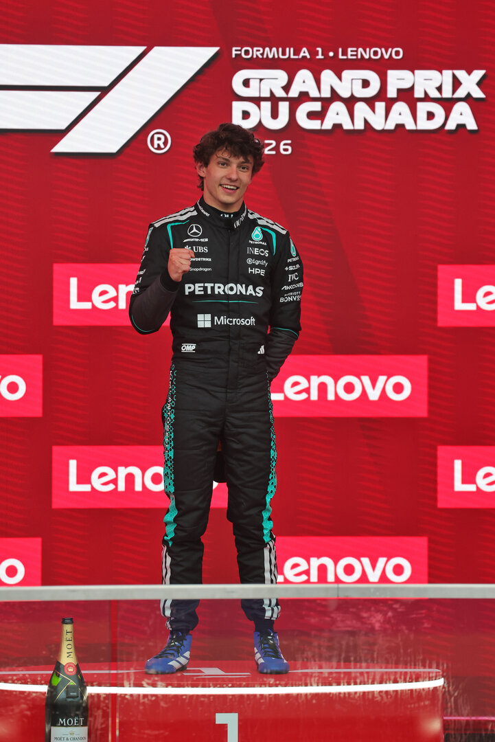 GP CANADA, Gara winner Andrea Kimi Antonelli (ITA) Mercedes AMG Formula One Team celebrates on the podium.
24.05.2026. Formula 1 World Championship, Rd 5, Canadian Grand Prix, Montreal, Canada, Gara Day.
- www.xpbimages.com, EMail: requests@xpbimages.com © Copyright: Moy / XPB Images
