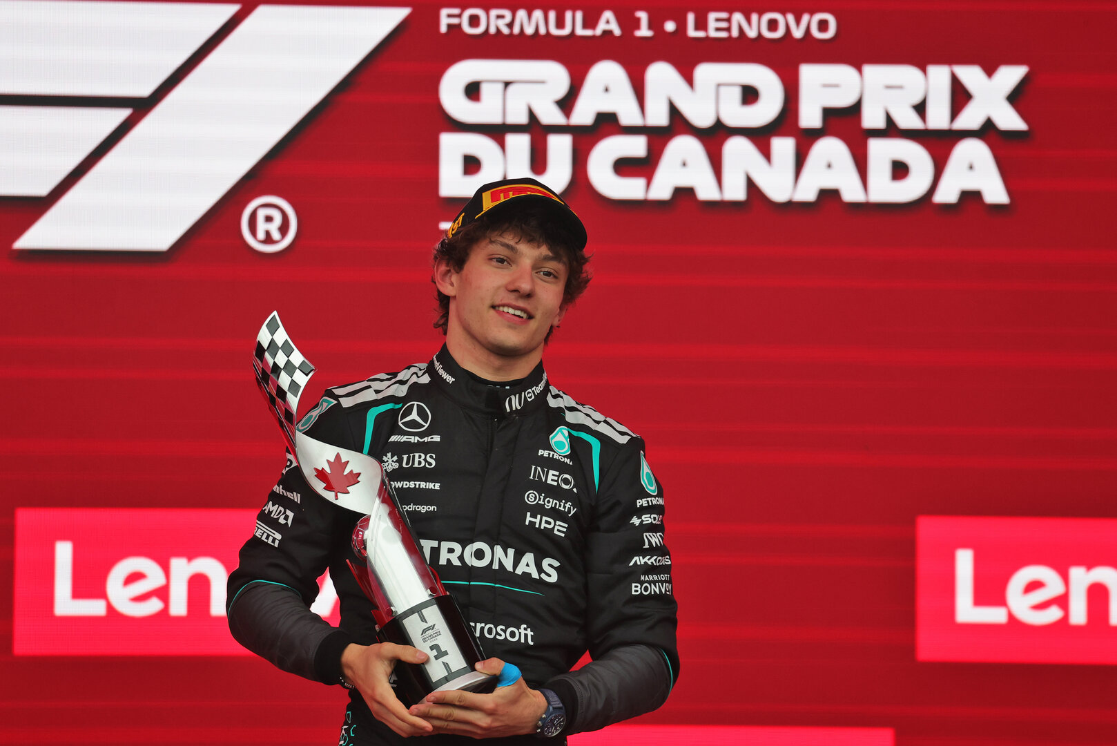 GP CANADA, Gara winner Andrea Kimi Antonelli (ITA) Mercedes AMG Formula One Team celebrates on the podium.
24.05.2026. Formula 1 World Championship, Rd 5, Canadian Grand Prix, Montreal, Canada, Gara Day.
- www.xpbimages.com, EMail: requests@xpbimages.com © Copyright: Moy / XPB Images
