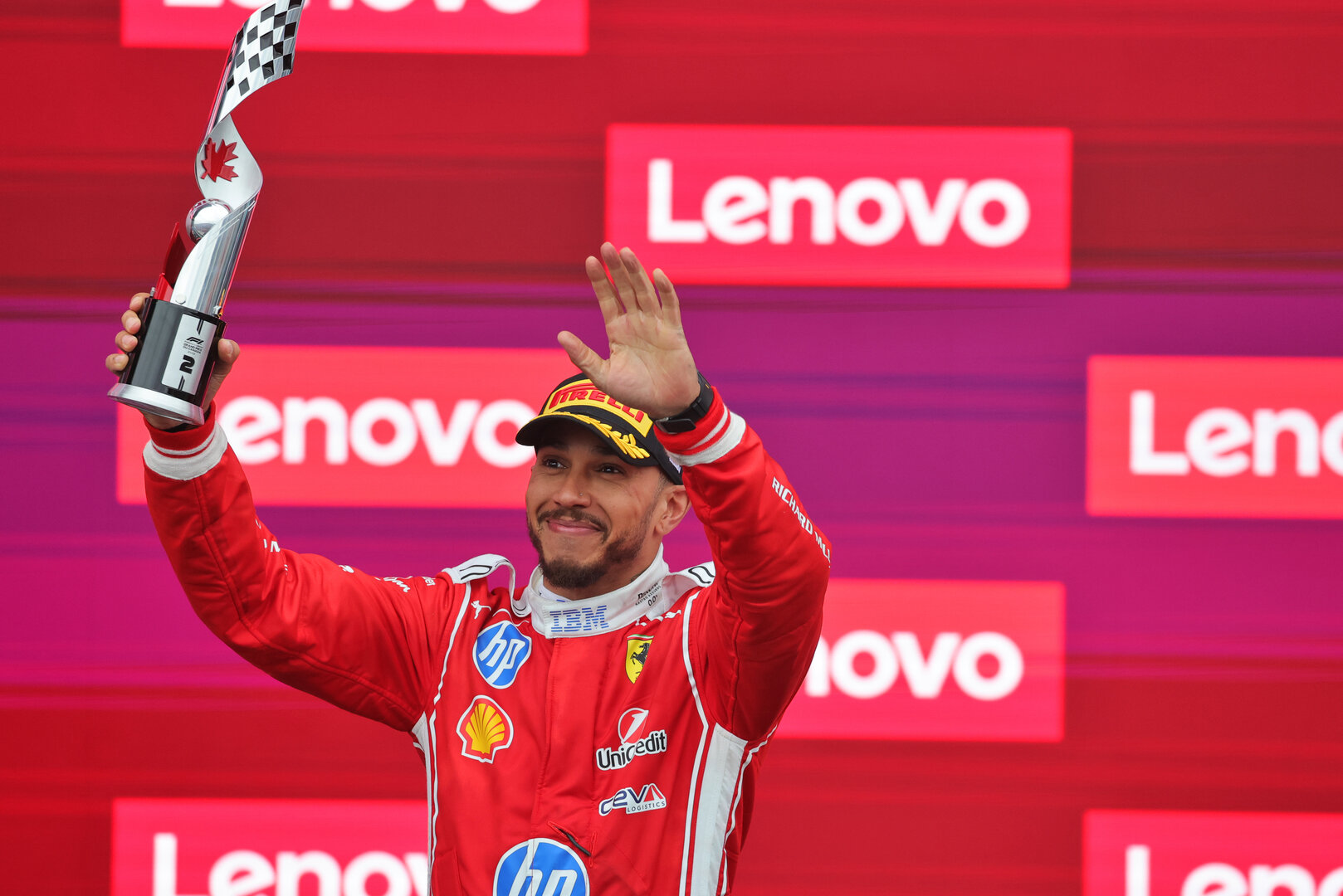 GP CANADA, Lewis Hamilton (GBR) Ferrari celebrates his second position on the podium.
24.05.2026. Formula 1 World Championship, Rd 5, Canadian Grand Prix, Montreal, Canada, Gara Day.
- www.xpbimages.com, EMail: requests@xpbimages.com © Copyright: Moy / XPB Images