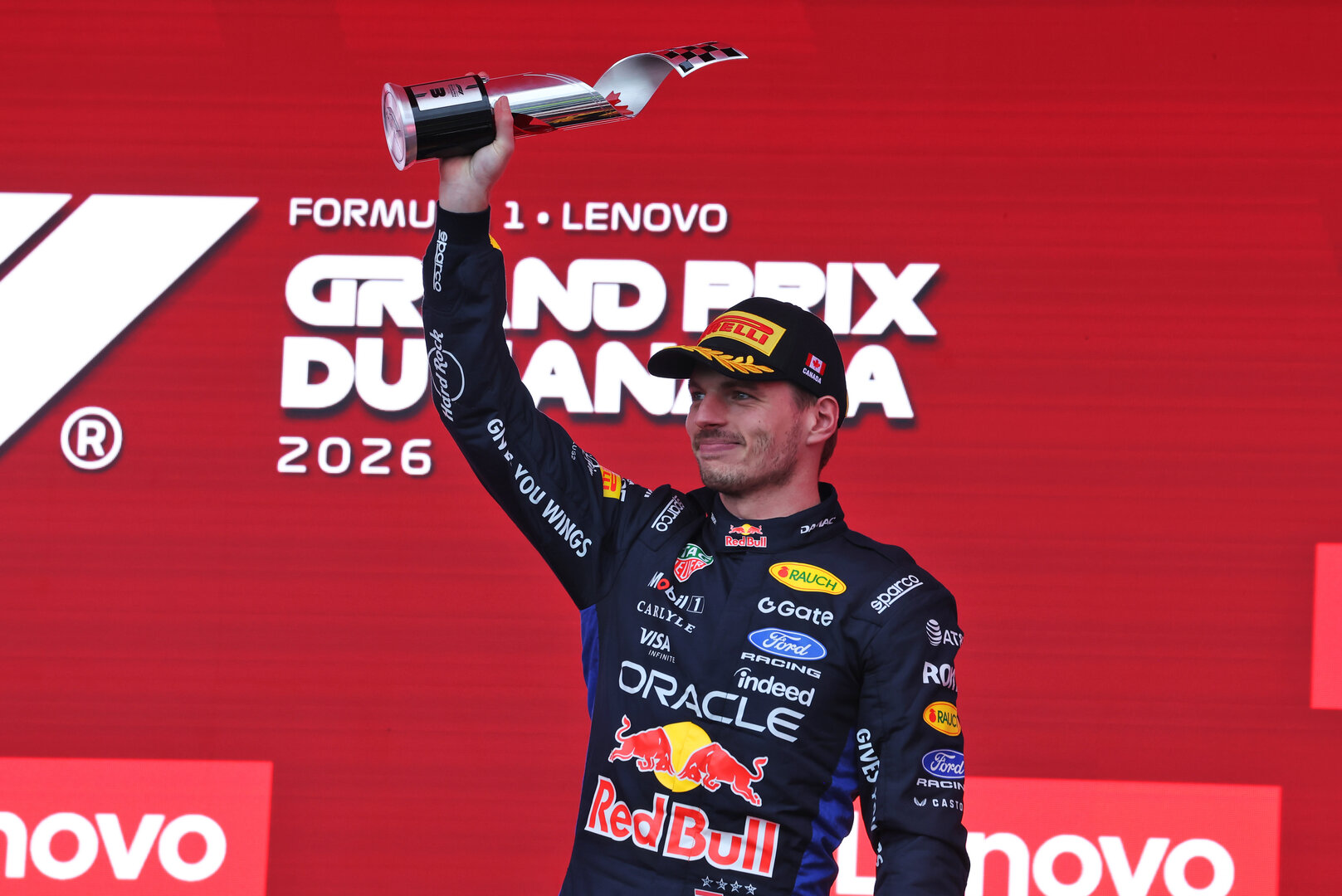GP CANADA, Max Verstappen (NLD) Red Bull Racing celebrates his third position on the podium.
24.05.2026. Formula 1 World Championship, Rd 5, Canadian Grand Prix, Montreal, Canada, Gara Day.
 - www.xpbimages.com, EMail: requests@xpbimages.com © Copyright: Dunbar / XPB Images
