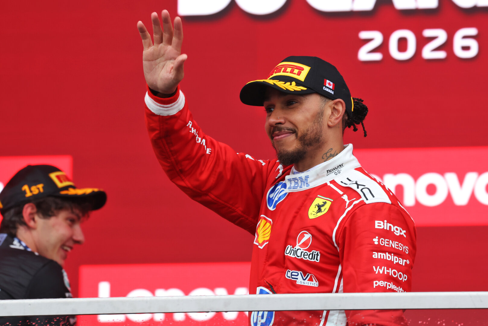GP CANADA, Lewis Hamilton (GBR) Ferrari celebrates his second position on the podium.
24.05.2026. Formula 1 World Championship, Rd 5, Canadian Grand Prix, Montreal, Canada, Gara Day.
- www.xpbimages.com, EMail: requests@xpbimages.com © Copyright: Dunbar / XPB Images