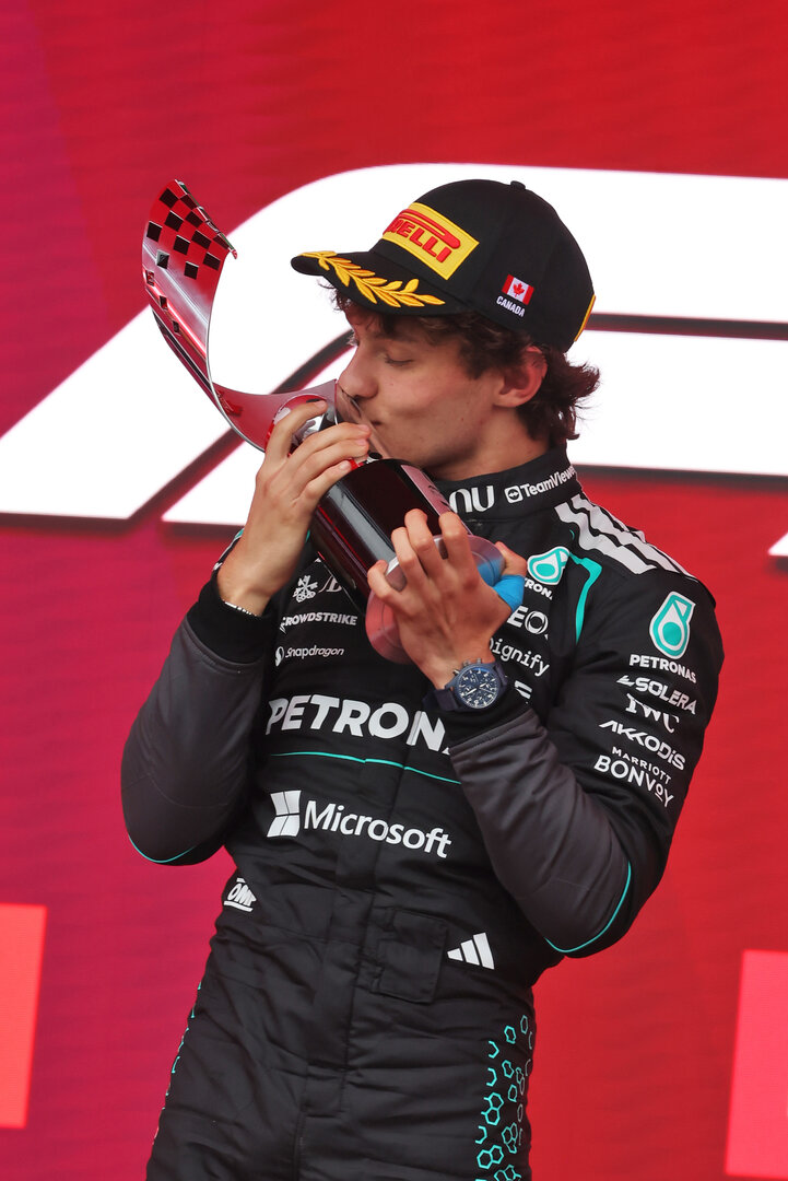 GP CANADA, Gara winner Andrea Kimi Antonelli (ITA) Mercedes AMG Formula One Team celebrates on the podium.
24.05.2026. Formula 1 World Championship, Rd 5, Canadian Grand Prix, Montreal, Canada, Gara Day.
 - www.xpbimages.com, EMail: requests@xpbimages.com © Copyright: Dunbar / XPB Images