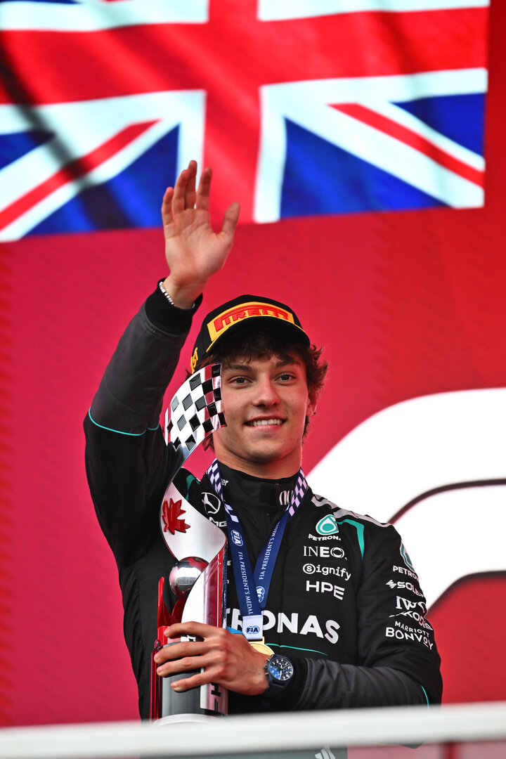 GP CANADA, Gara winner Andrea Kimi Antonelli (ITA) Mercedes AMG Formula One Team celebrates on the podium.
24.05.2026. Formula 1 World Championship, Rd 5, Canadian Grand Prix, Montreal, Canada, Gara Day.
- www.xpbimages.com, EMail: requests@xpbimages.com © Copyright: Price / XPB Images