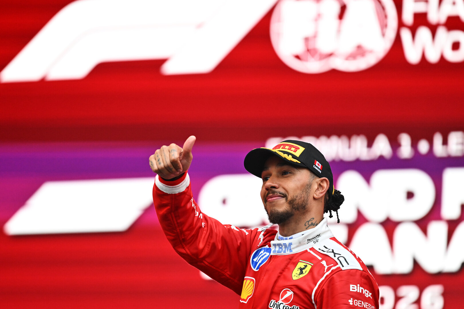 GP CANADA, Lewis Hamilton (GBR) Ferrari celebrates his 2t position on the podium.
24.05.2026. Formula 1 World Championship, Rd 5, Canadian Grand Prix, Montreal, Canada, Gara Day.
- www.xpbimages.com, EMail: requests@xpbimages.com © Copyright: Price / XPB Images