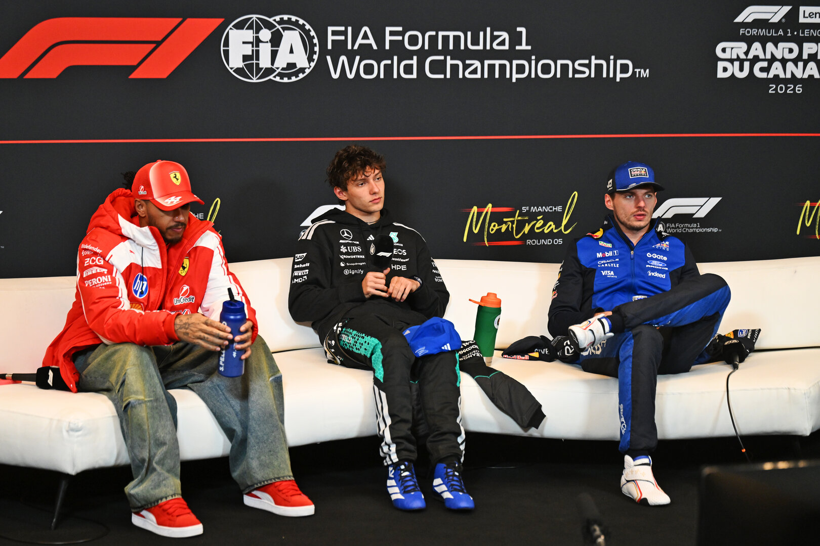 GP CANADA, (L to R): Lewis Hamilton (GBR) Ferrari; Andrea Kimi Antonelli (ITA) Mercedes AMG Formula One Team; e Max Verstappen (NLD) Red Bull Racing, in the post race FIA Press Conference.
24.05.2026. Formula 1 World Championship, Rd 5, Canadian Grand Prix, Montreal, Canada, Gara Day.
- www.xpbimages.com, EMail: requests@xpbimages.com © Copyright: Price / XPB Images