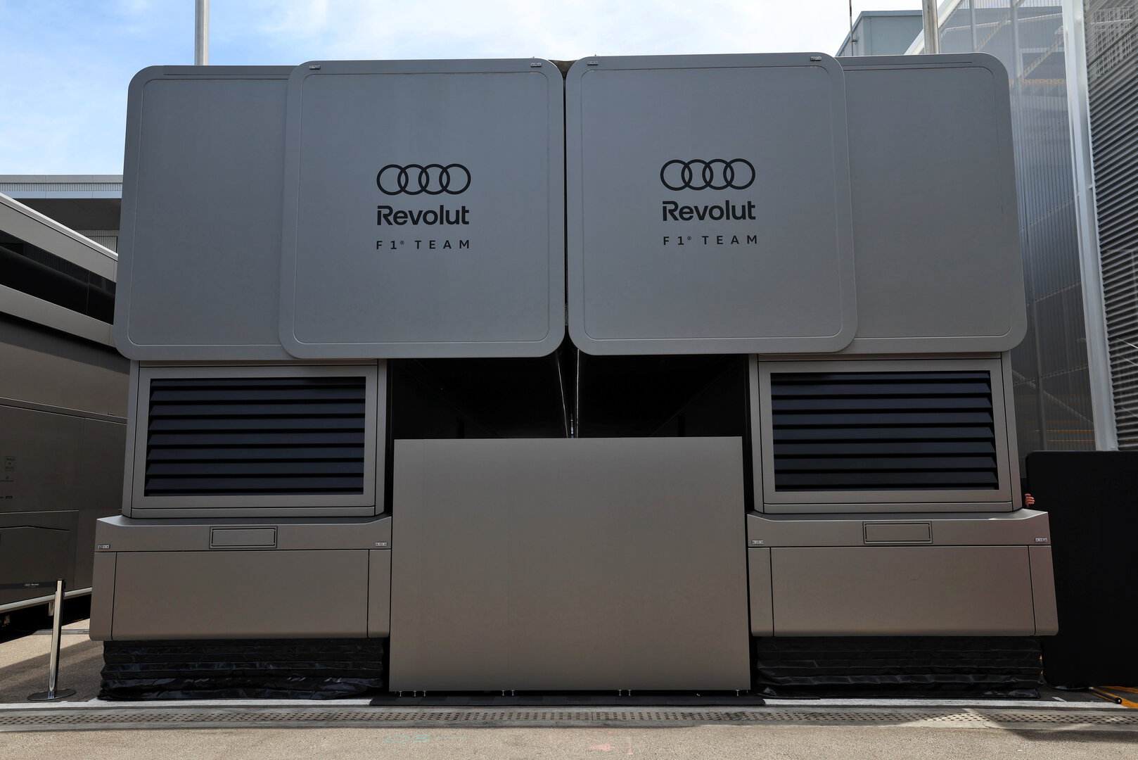 GP CATALUNYA, Audi F1 Team engineering hub in the paddock.
11.06.2026. Formula 1 World Championship, Rd 7, Barcelona-Catalunya Grand Prix, Barcelona, Spain, Preparation Day.
- www.xpbimages.com, EMail: requests@xpbimages.com © Copyright: Rew / XPB Images