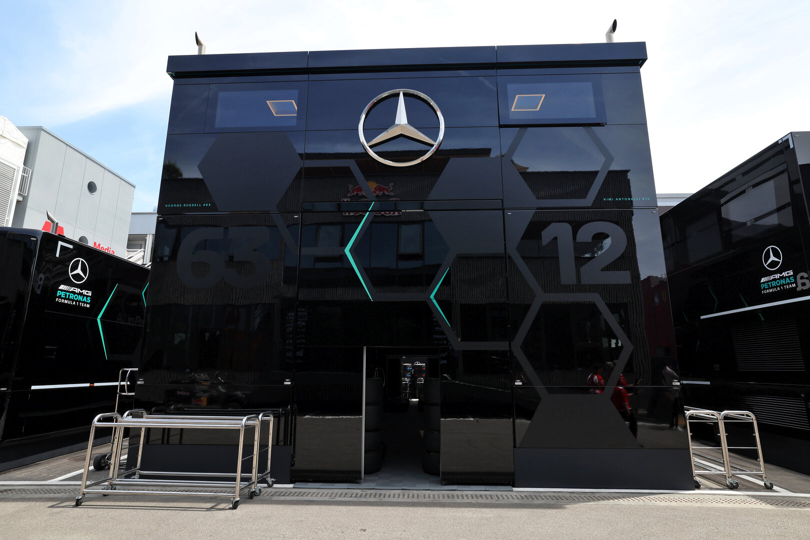 GP CATALUNYA, Mercedes AMG F1 Formula One Team engineering hub in the paddock.
11.06.2026. Formula 1 World Championship, Rd 7, Barcelona-Catalunya Grand Prix, Barcelona, Spain, Preparation Day.
- www.xpbimages.com, EMail: requests@xpbimages.com © Copyright: Rew / XPB Images
