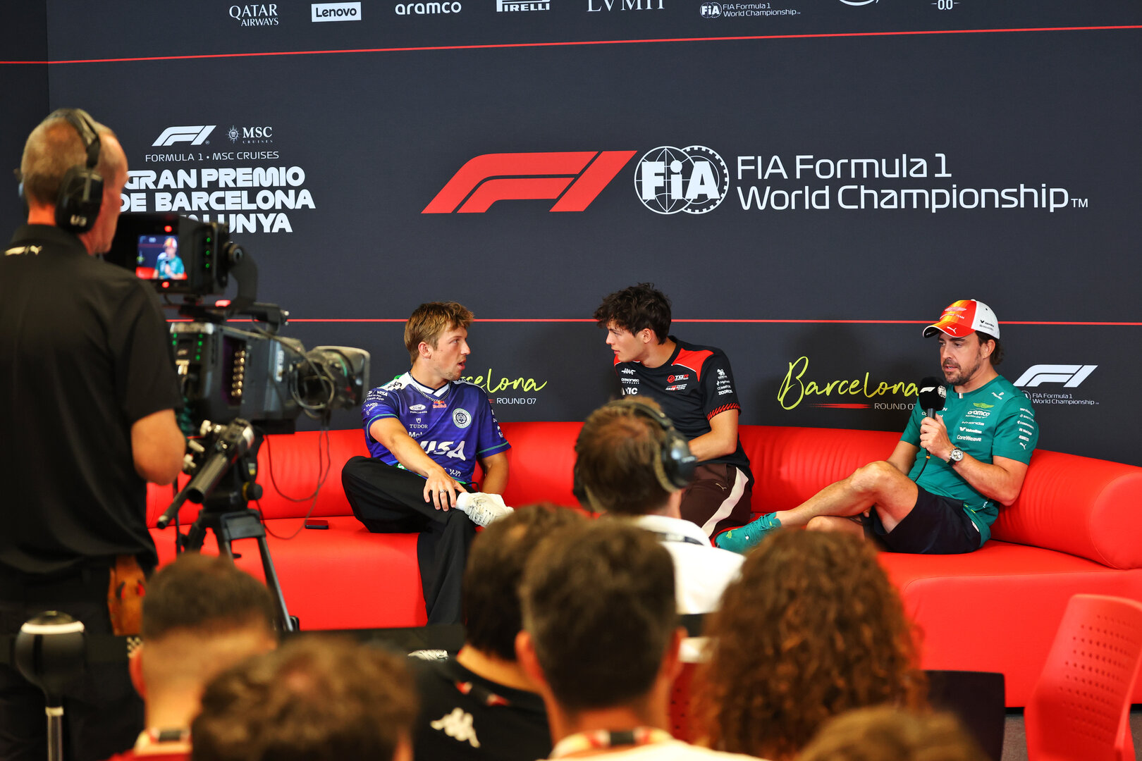 GP CATALUNYA, (L to R): Liam Lawson (NZL) Racing Bulls Formula One Team; Oliver Bearman (GBR) Haas F1 Team; e Fernando Alonso (ESP) Aston Martin F1 Team, in the FIA Press Conference.
11.06.2026. Formula 1 World Championship, Rd 7, Barcelona-Catalunya Grand Prix, Barcelona, Spain, Preparation Day.
- www.xpbimages.com, EMail: requests@xpbimages.com © Copyright: Bearne / XPB Images