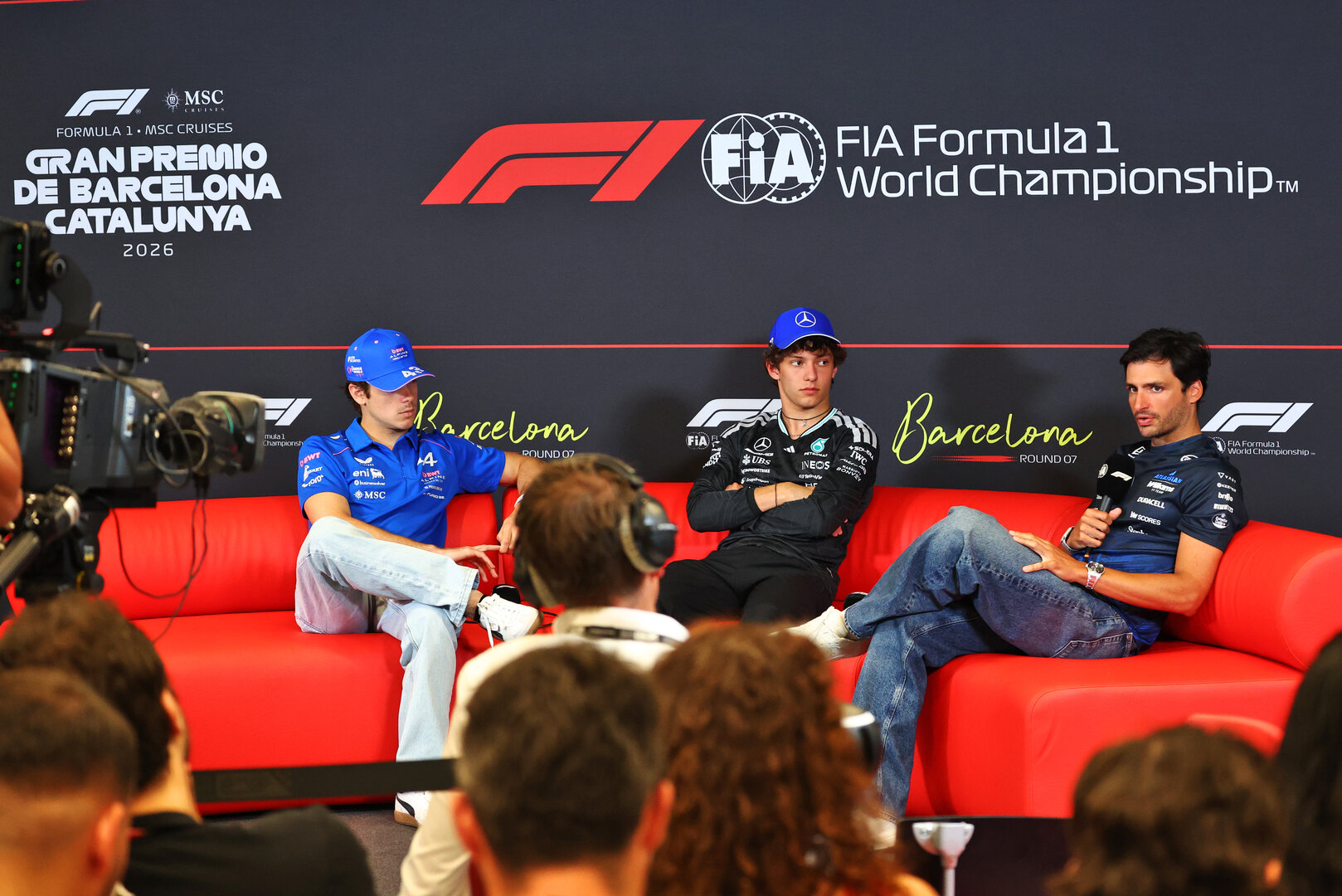 GP CATALUNYA, (L to R): Franco Colapinto (ARG) Alpine F1 Team; Andrea Kimi Antonelli (ITA) Mercedes AMG Formula One Team; e Carlos Sainz (ESP) Williams F1 Team, in the FIA Press Conference.
11.06.2026. Formula 1 World Championship, Rd 7, Barcelona-Catalunya Grand Prix, Barcelona, Spain, Preparation Day.
- www.xpbimages.com, EMail: requests@xpbimages.com © Copyright: Bearne / XPB Images
