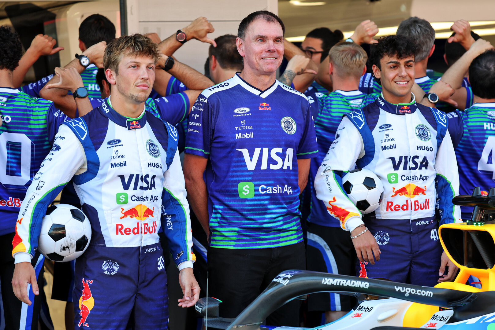 GP CATALUNYA, (L to R): Liam Lawson (NZL) Racing Bulls Formula One Team; Alan Permane (GBR) Racing Bulls Formula One Team Team Principal; e Arvid Lindblad (GBR) Racing Bulls Formula One Team, at a team photograph.
11.06.2026. Formula 1 World Championship, Rd 7, Barcelona-Catalunya Grand Prix, Barcelona, Spain, Preparation Day.
- www.xpbimages.com, EMail: requests@xpbimages.com © Copyright: Batchelor / XPB Images