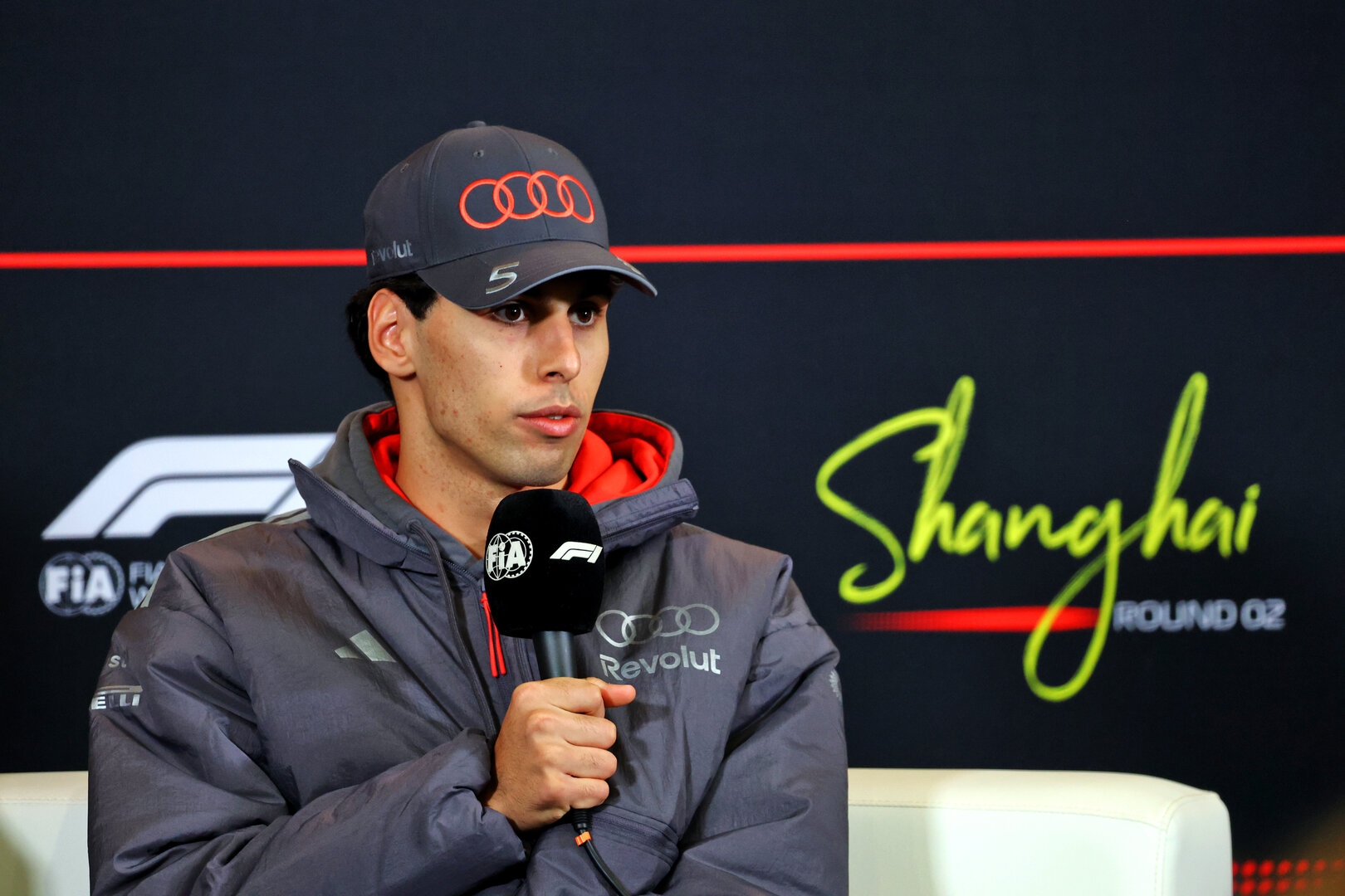GP CINA, Gabriel Bortoleto (BRA) Audi F1 Team in the FIA Press Conference.
12.03.2026. Formula 1 World Championship, Rd 2, Chinese Grand Prix, Shanghai, China, Preparation Day.
- www.xpbimages.com, EMail: requests@xpbimages.com © Copyright: Bearne / XPB Images