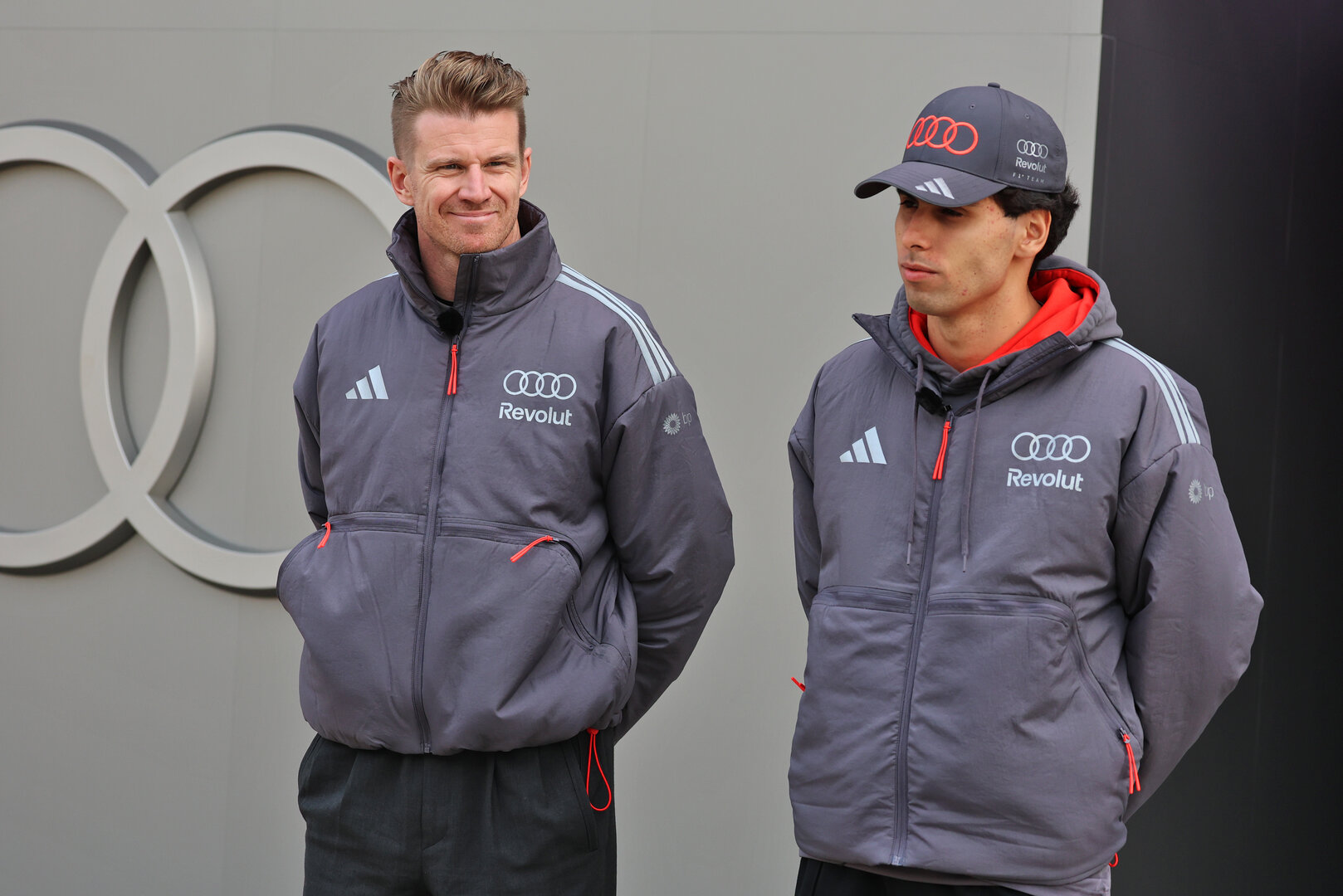 GP CINA, (L to R): Nico Hulkenberg (GER) Audi F1 Team with team mate Gabriel Bortoleto (BRA) Audi F1 Team.
12.03.2026. Formula 1 World Championship, Rd 2, Chinese Grand Prix, Shanghai, China, Preparation Day.
- www.xpbimages.com, EMail: requests@xpbimages.com © Copyright: Moy / XPB Images