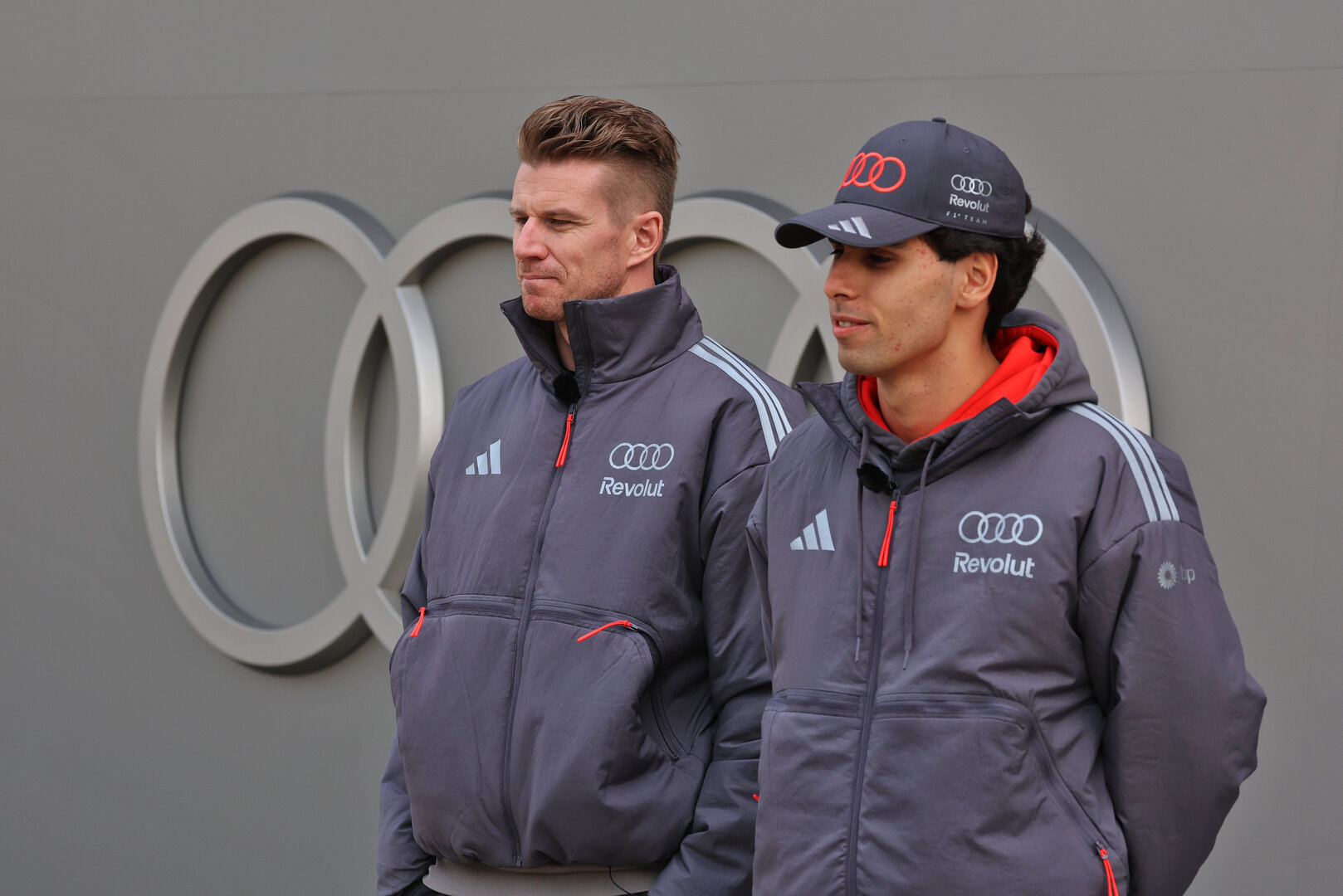 GP CINA, (L to R): Nico Hulkenberg (GER) Audi F1 Team with team mate Gabriel Bortoleto (BRA) Audi F1 Team.
12.03.2026. Formula 1 World Championship, Rd 2, Chinese Grand Prix, Shanghai, China, Preparation Day.
- www.xpbimages.com, EMail: requests@xpbimages.com © Copyright: Moy / XPB Images