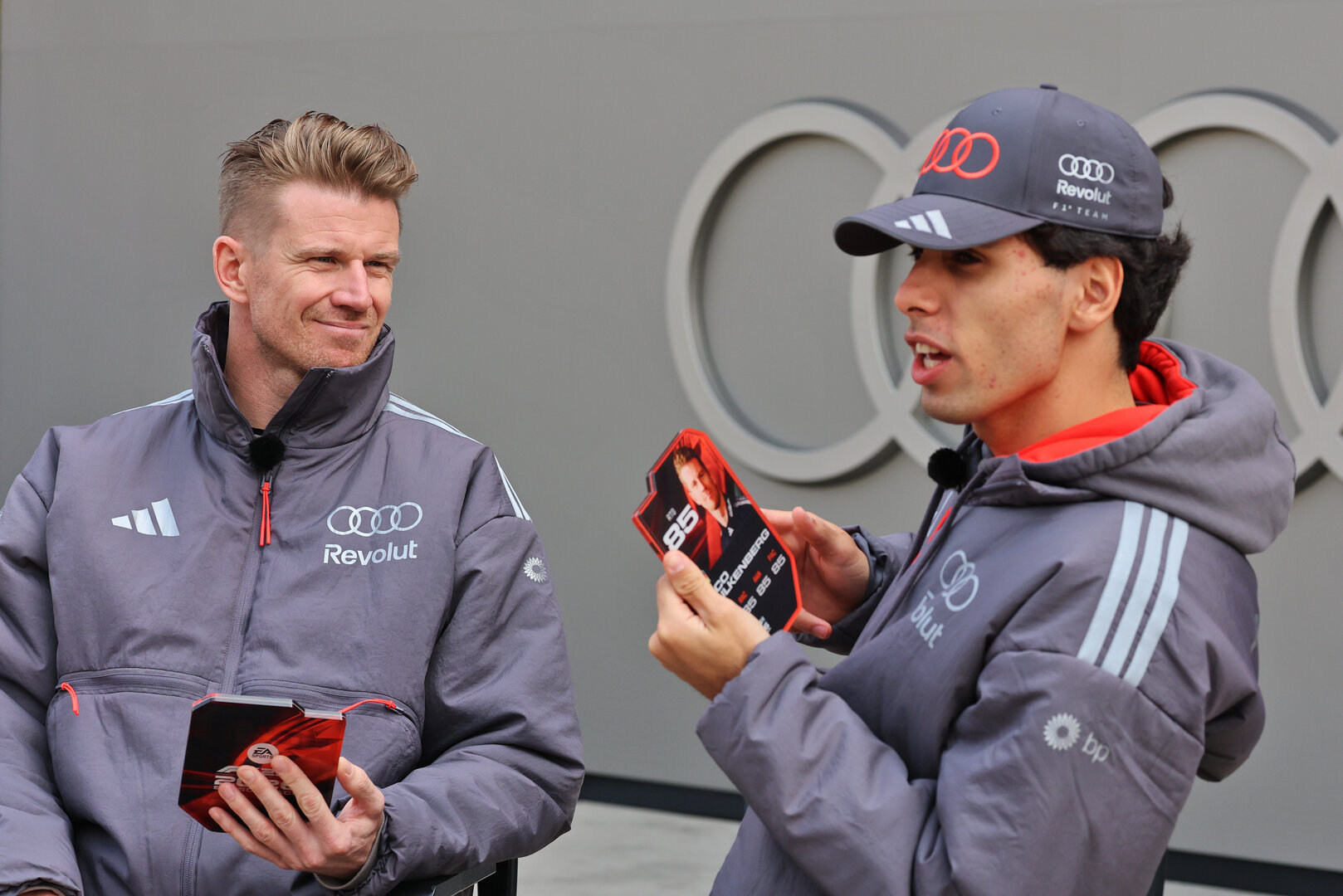 GP CINA, (L to R): Nico Hulkenberg (GER) Audi F1 Team with team mate Gabriel Bortoleto (BRA) Audi F1 Team.
12.03.2026. Formula 1 World Championship, Rd 2, Chinese Grand Prix, Shanghai, China, Preparation Day.
- www.xpbimages.com, EMail: requests@xpbimages.com © Copyright: Moy / XPB Images