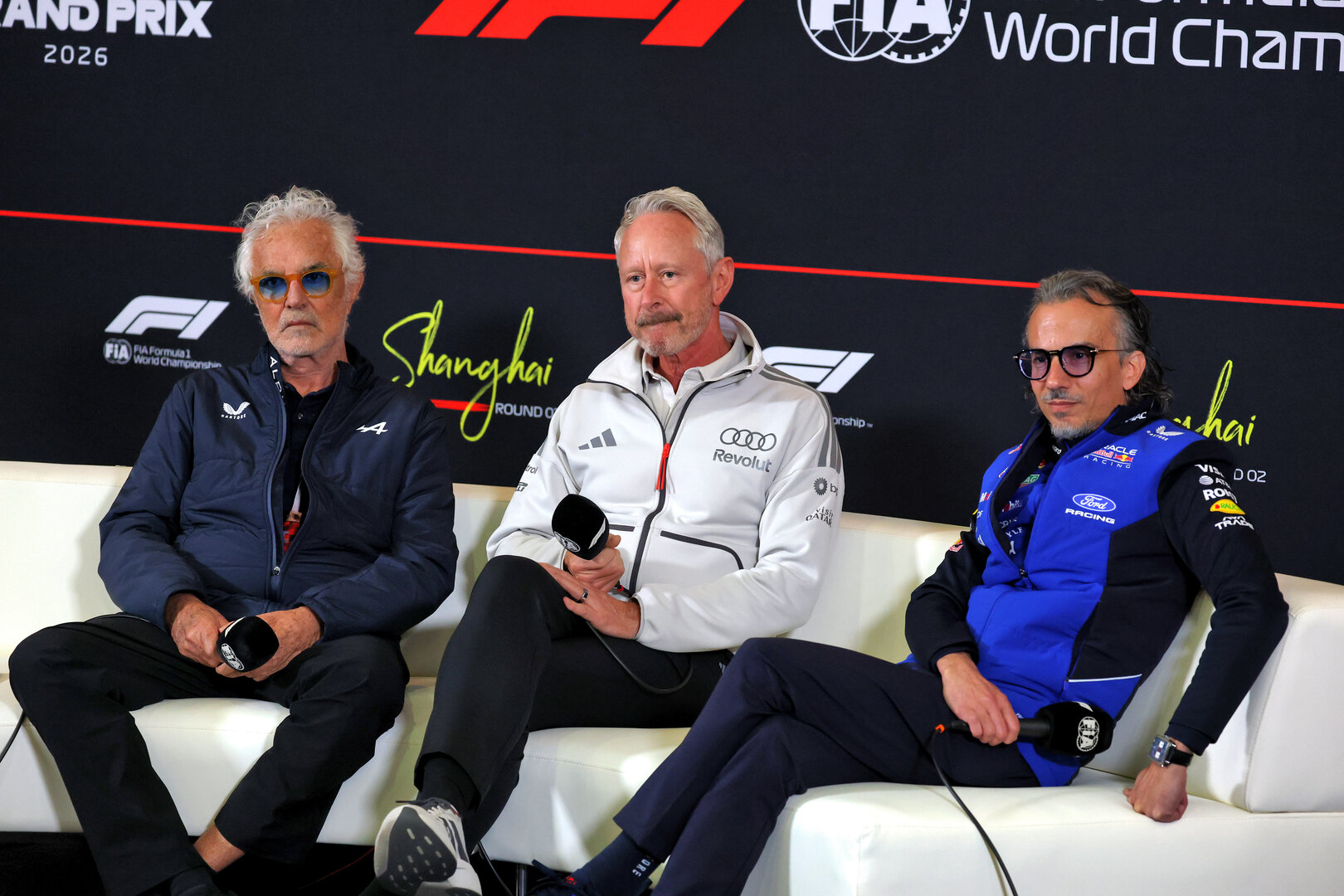 GP CINA, (L to R): Flavio Briatore (ITA) Alpine F1 Team Executive Advisor; Jonathan Wheatley (GBR) Audi F1 Team, Team Principal; e Laurent Mekies (FRA) Red Bull Racing Team Principal e CEO, in the FIA Press Conference.
13.03.2026. Formula 1 World Championship, Rd 2, Chinese Grand Prix, Shanghai, China, Sprint Qualifiche Day.
- www.xpbimages.com, EMail: requests@xpbimages.com © Copyright: Moy / XPB Images
