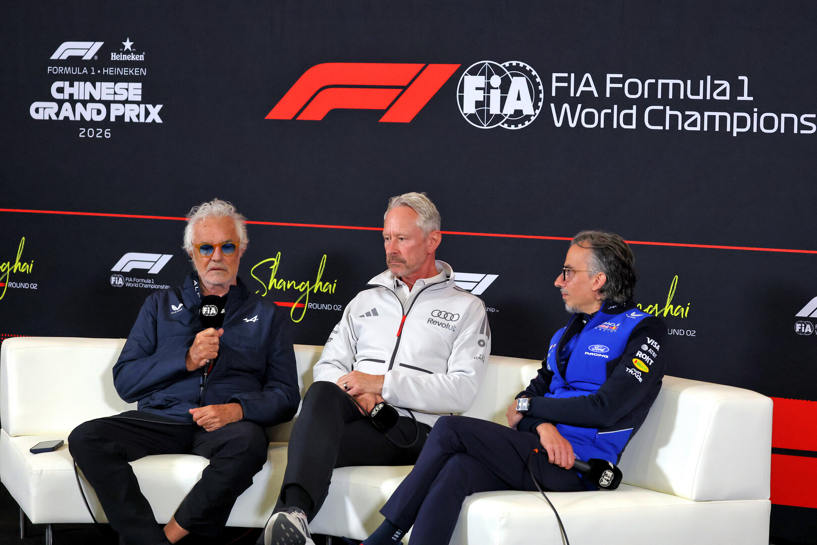 GP CINA, (L to R): Flavio Briatore (ITA) Alpine F1 Team Executive Advisor; Jonathan Wheatley (GBR) Audi F1 Team, Team Principal; e Laurent Mekies (FRA) Red Bull Racing Team Principal e CEO, in the FIA Press Conference.
13.03.2026. Formula 1 World Championship, Rd 2, Chinese Grand Prix, Shanghai, China, Sprint Qualifiche Day.
- www.xpbimages.com, EMail: requests@xpbimages.com © Copyright: Moy / XPB Images