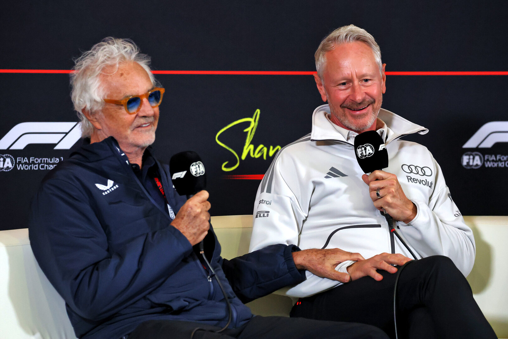 GP CINA, (L to R): Flavio Briatore (ITA) Alpine F1 Team Executive Advisor e Jonathan Wheatley (GBR) Audi F1 Team, Team Principal, in the FIA Press Conference.
13.03.2026. Formula 1 World Championship, Rd 2, Chinese Grand Prix, Shanghai, China, Sprint Qualifiche Day.
- www.xpbimages.com, EMail: requests@xpbimages.com © Copyright: Moy / XPB Images
