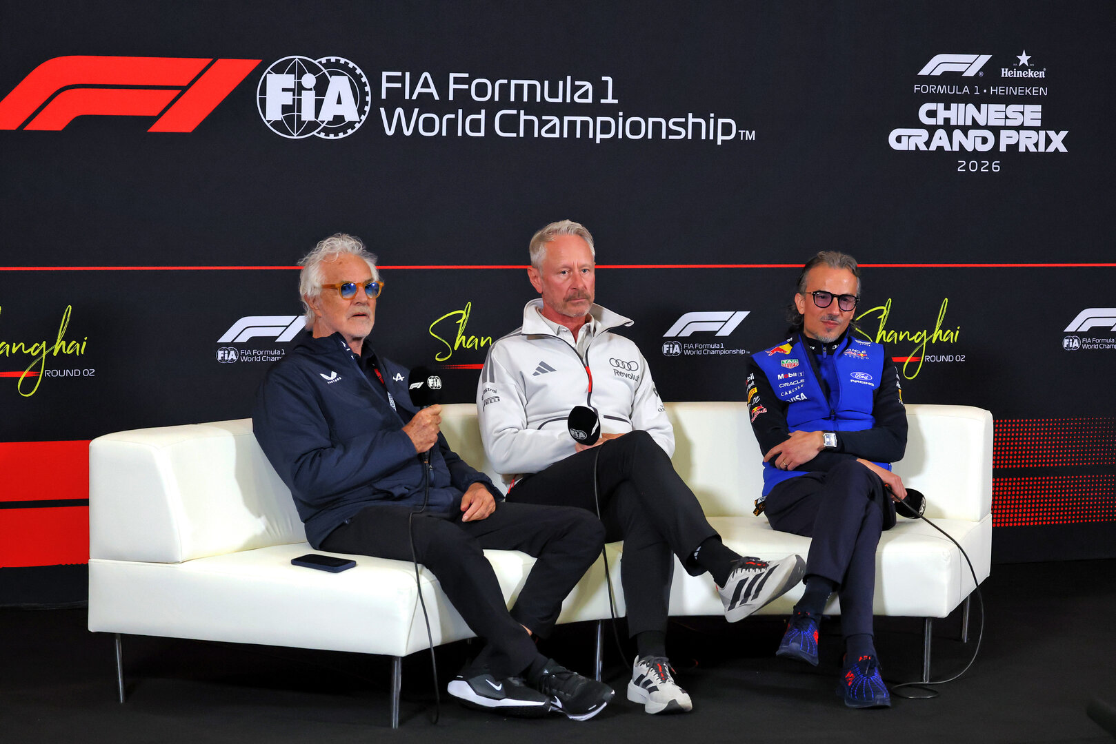 GP CINA, (L to R): Flavio Briatore (ITA) Alpine F1 Team Executive Advisor; Jonathan Wheatley (GBR) Audi F1 Team, Team Principal; e Laurent Mekies (FRA) Red Bull Racing Team Principal e CEO, in the FIA Press Conference.
13.03.2026. Formula 1 World Championship, Rd 2, Chinese Grand Prix, Shanghai, China, Sprint Qualifiche Day.
- www.xpbimages.com, EMail: requests@xpbimages.com © Copyright: Moy / XPB Images