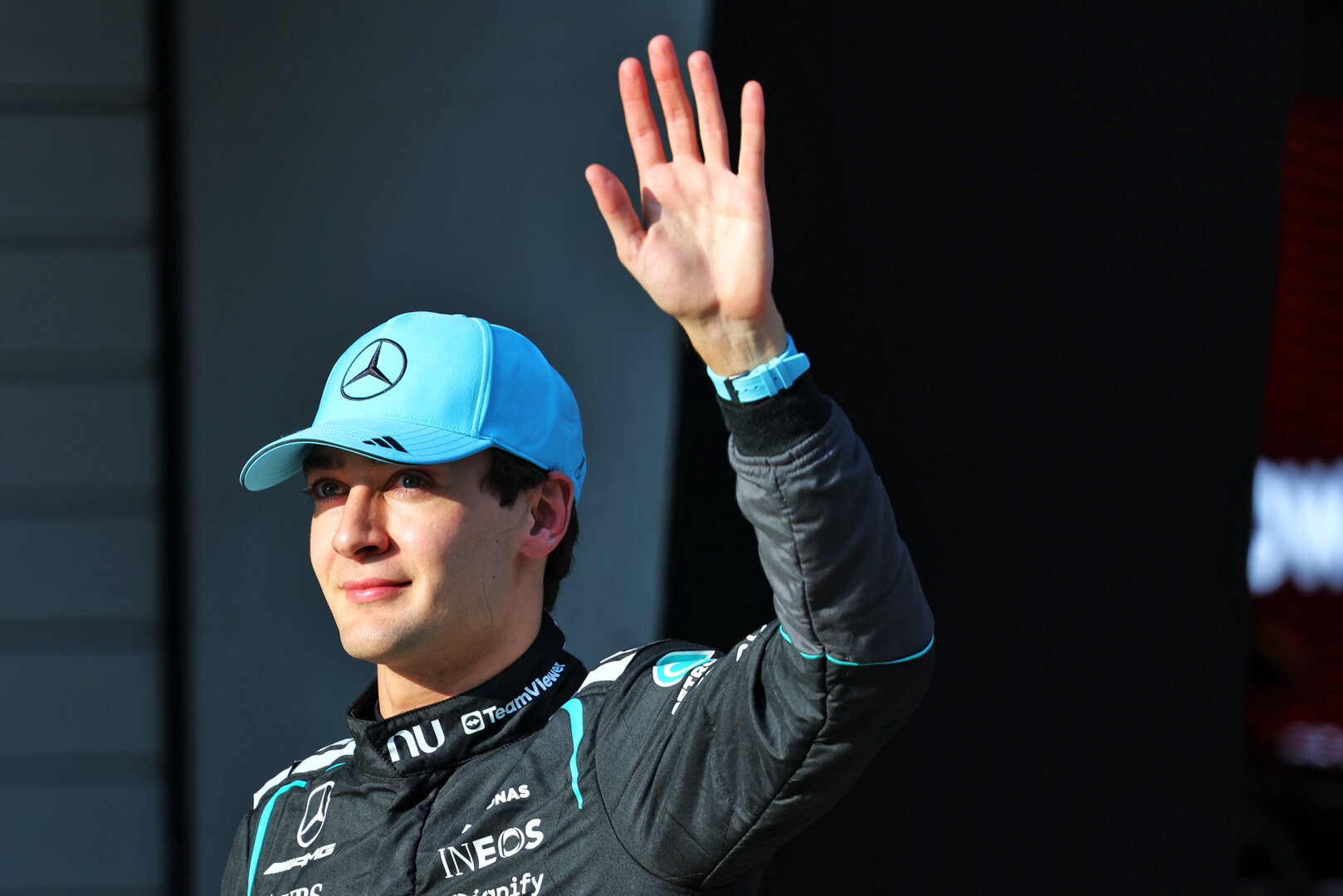 GP CINA, George Russell (GBR) Mercedes AMG Formula One Team celebrates his pole position in Sprint qualifying parc ferme.
13.03.2026. Formula 1 World Championship, Rd 2, Chinese Grand Prix, Shanghai, China, Sprint Qualifiche Day.
- www.xpbimages.com, EMail: requests@xpbimages.com © Copyright: Batchelor / XPB Images