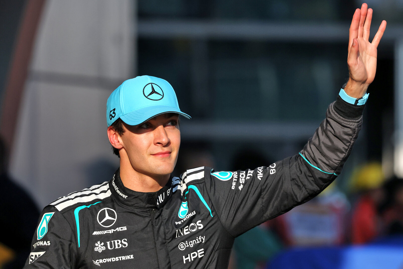 GP CINA, George Russell (GBR) Mercedes AMG Formula One Team celebrates his pole position in Sprint qualifying parc ferme.
13.03.2026. Formula 1 World Championship, Rd 2, Chinese Grand Prix, Shanghai, China, Sprint Qualifiche Day.
- www.xpbimages.com, EMail: requests@xpbimages.com © Copyright: Charniaux / XPB Images