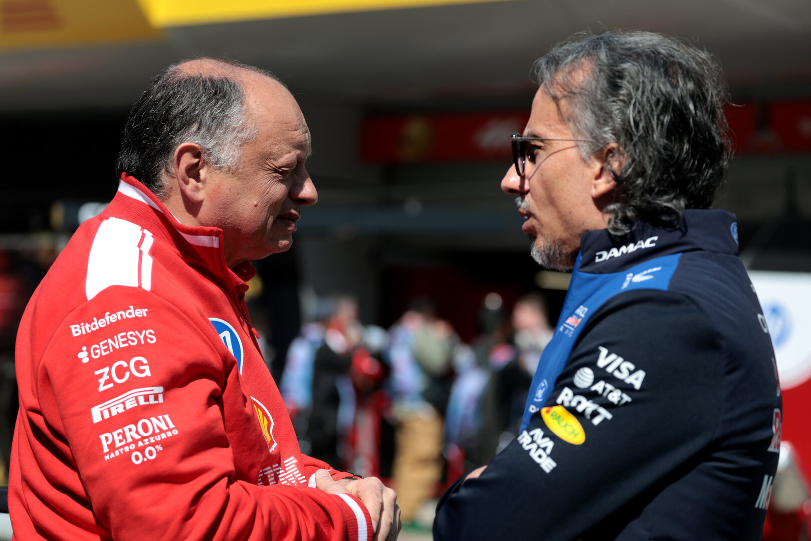 GP CINA, (L to R): Frederic Vasseur (FRA) Ferrari Team Principal with Laurent Mekies (FRA) Red Bull Racing Team Principal e CEO.
14.03.2026. Formula 1 World Championship, Rd 2, Chinese Grand Prix, Shanghai, China, Sprint e Qualifiche Day.
- www.xpbimages.com, EMail: requests@xpbimages.com © Copyright: Moy / XPB Images