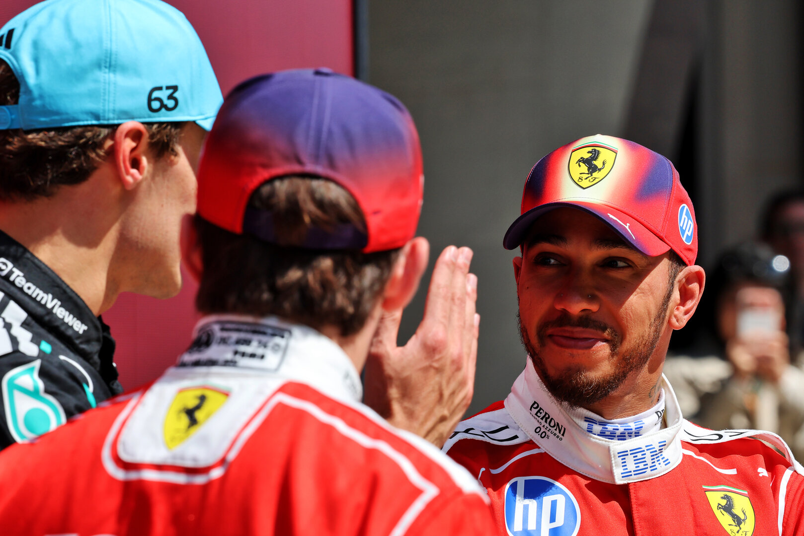 GP CINA, Lewis Hamilton (GBR) Ferrari in Sprint parc ferme with George Russell (GBR) Mercedes AMG Formula One Team e Charles Leclerc (MON) Ferrari.
14.03.2026. Formula 1 World Championship, Rd 2, Chinese Grand Prix, Shanghai, China, Sprint e Qualifiche Day.
- www.xpbimages.com, EMail: requests@xpbimages.com © Copyright: Batchelor / XPB Images