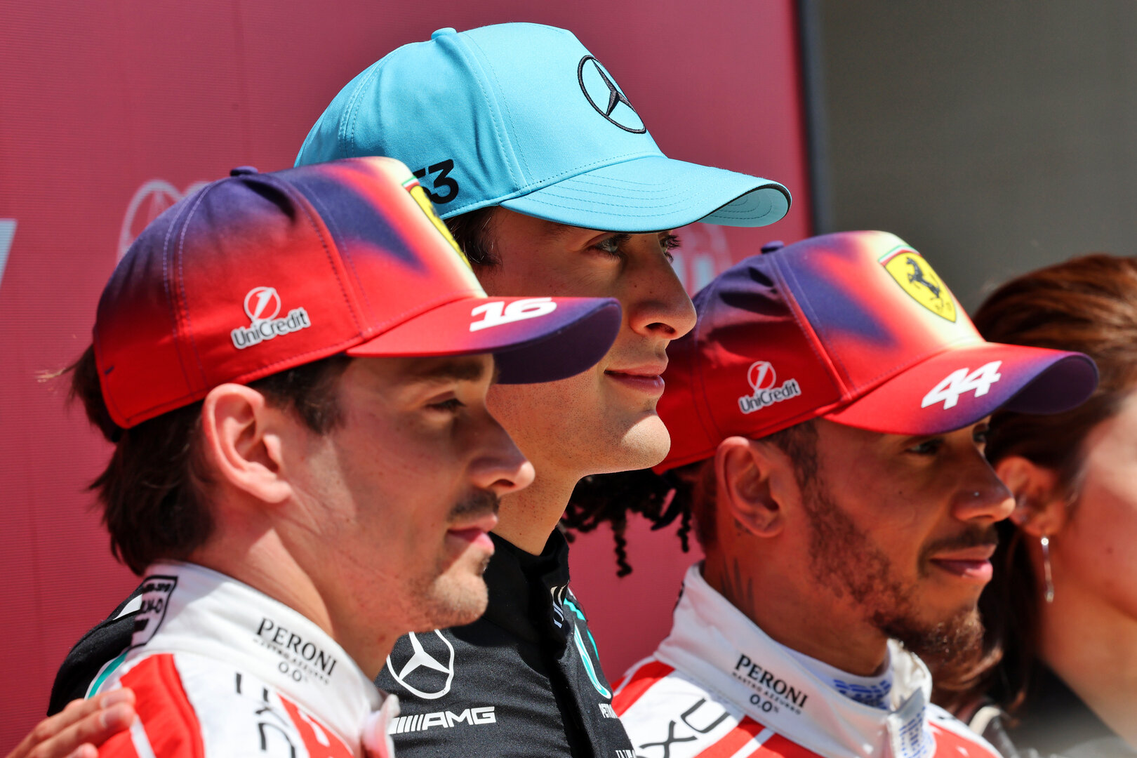GP CINA, Top three in Sprint parc ferme (L to R): Charles Leclerc (MON) Ferrari, second; George Russell (GBR) Mercedes AMG Formula One Team, vincitore; Lewis Hamilton (GBR) Ferrari, third.
14.03.2026. Formula 1 World Championship, Rd 2, Chinese Grand Prix, Shanghai, China, Sprint e Qualifiche Day.
- www.xpbimages.com, EMail: requests@xpbimages.com © Copyright: Batchelor / XPB Images