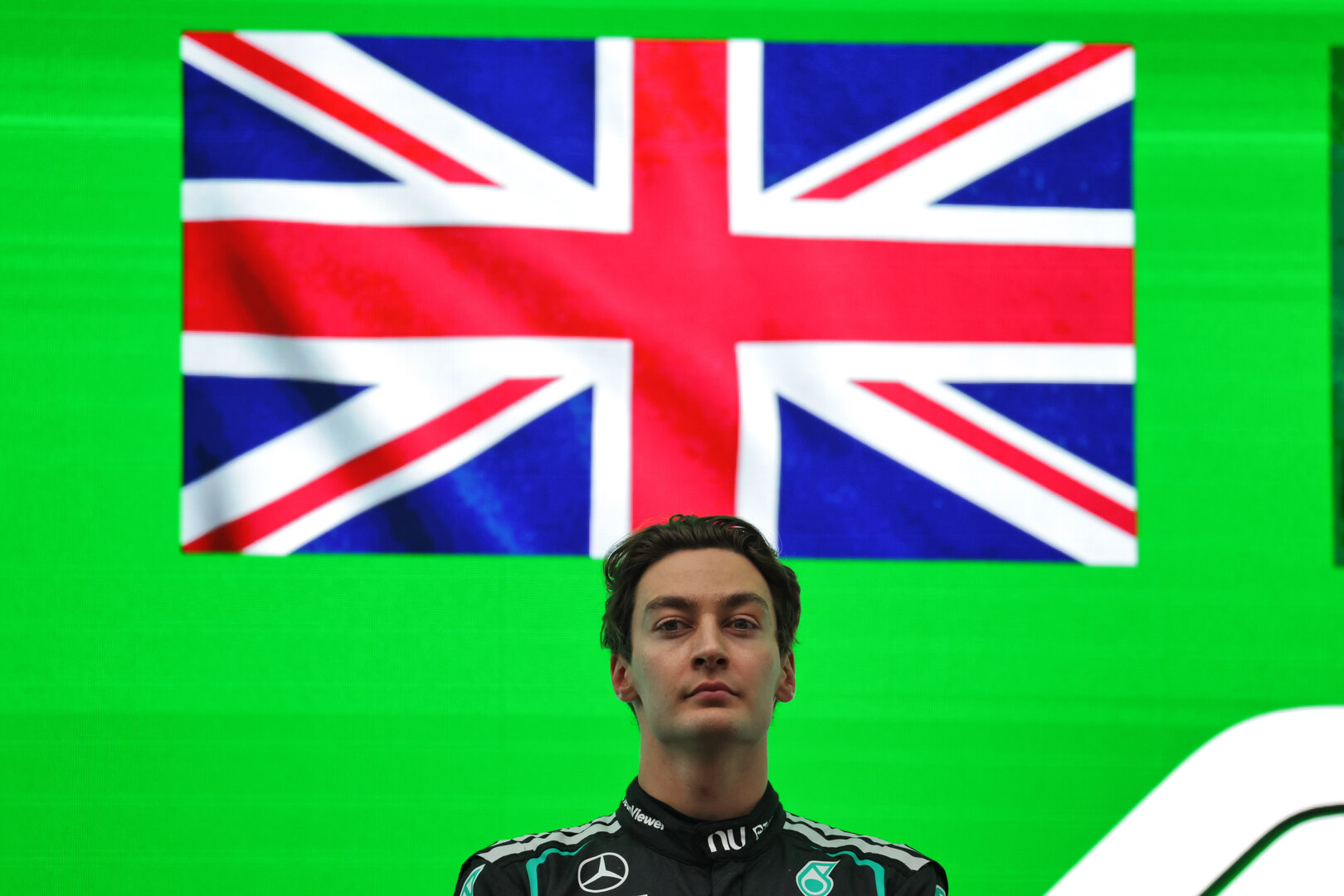 GP CINA, Second placed George Russell (GBR) Mercedes AMG Formula One Team on the podium.
15.03.2026. Formula 1 World Championship, Rd 2, Chinese Grand Prix, Shanghai, China, Gara Day.
- www.xpbimages.com, EMail: requests@xpbimages.com © Copyright: Moy / XPB Images