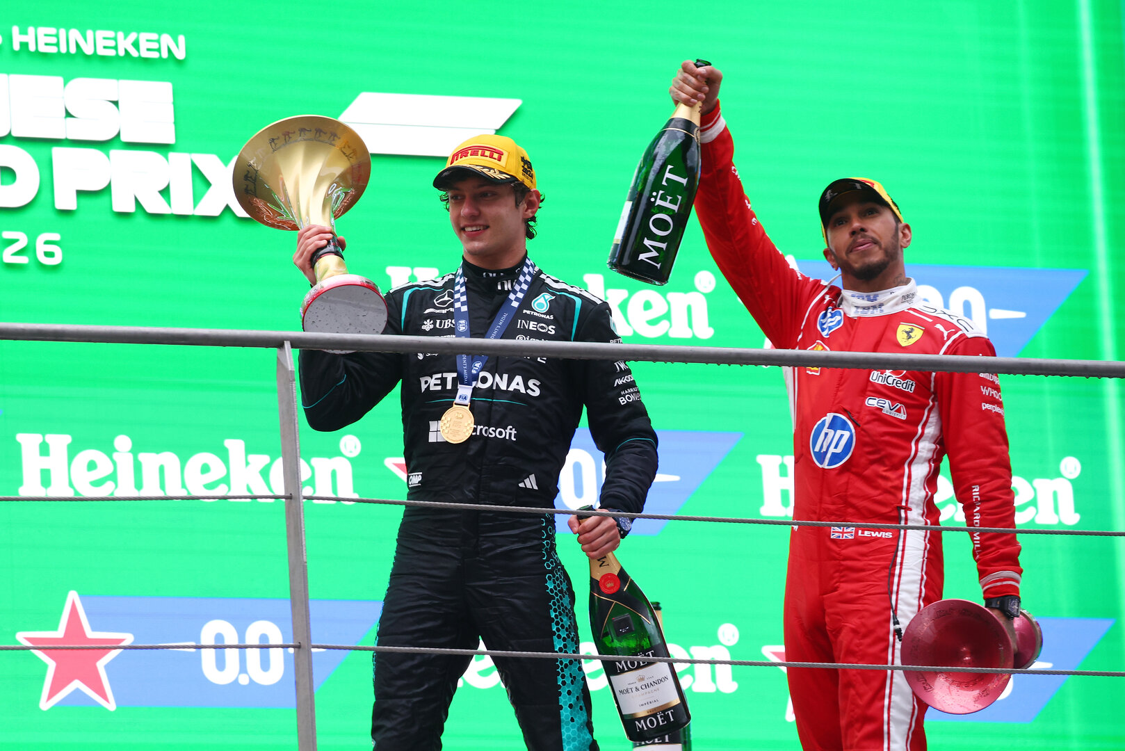 GP CINA, Gara winner Andrea Kimi Antonelli (ITA) Mercedes AMG Formula One Team celebrates on the podium.
15.03.2026. Formula 1 World Championship, Rd 2, Chinese Grand Prix, Shanghai, China, Gara Day.
 - www.xpbimages.com, EMail: requests@xpbimages.com © Copyright: Patching / XPB Images