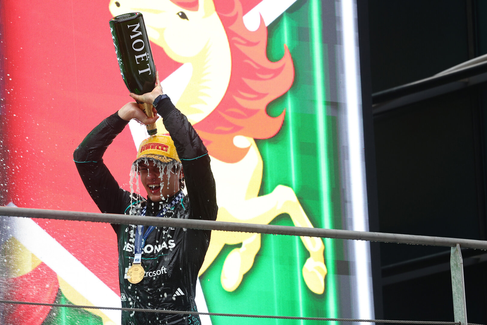 GP CINA, Gara winner Andrea Kimi Antonelli (ITA) Mercedes AMG Formula One Team celebrates on the podium.
15.03.2026. Formula 1 World Championship, Rd 2, Chinese Grand Prix, Shanghai, China, Gara Day.
 - www.xpbimages.com, EMail: requests@xpbimages.com © Copyright: Patching / XPB Images