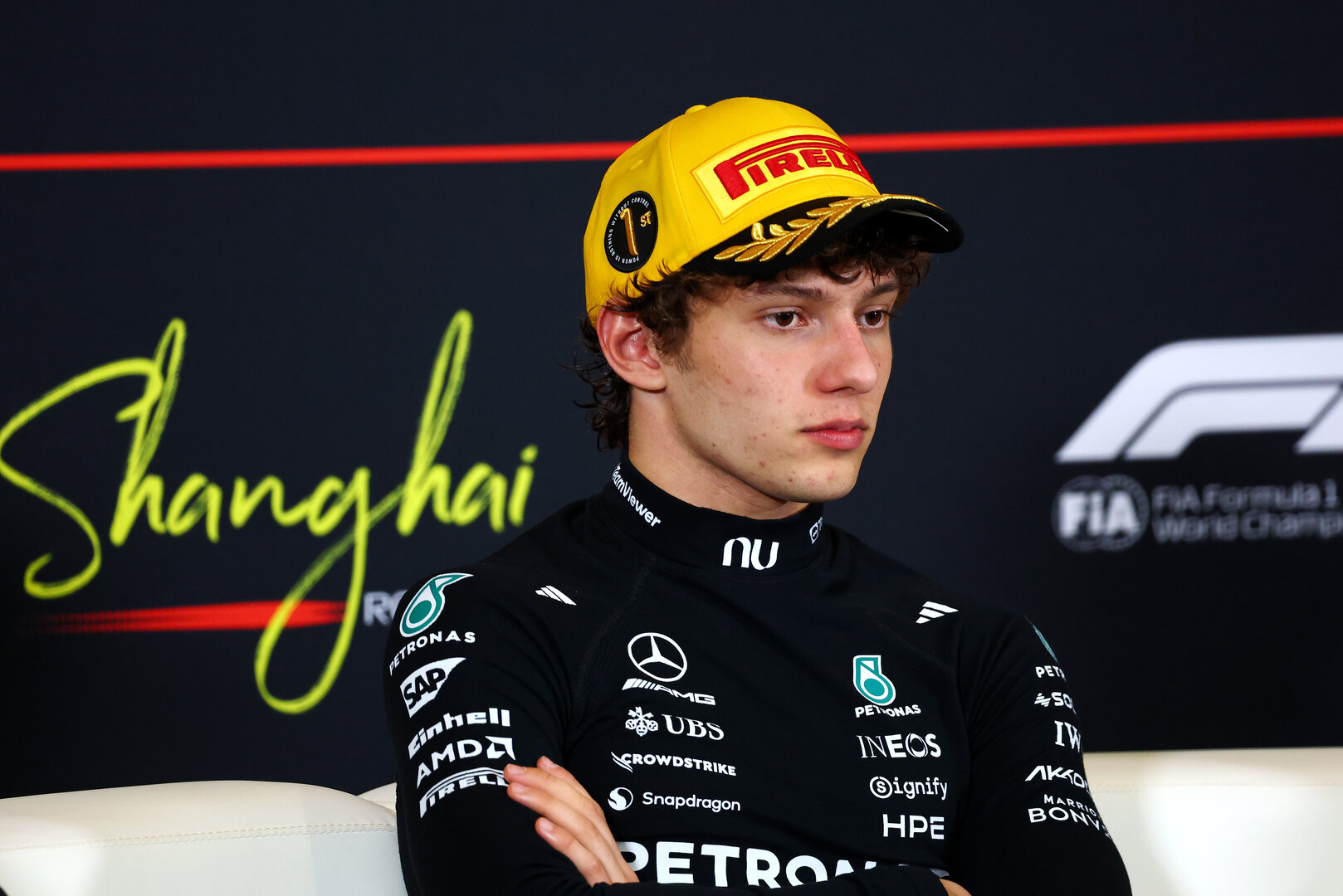 GP CINA, Gara winner Andrea Kimi Antonelli (ITA) Mercedes AMG Formula One Team in the post race FIA Press Conference.
15.03.2026. Formula 1 World Championship, Rd 2, Chinese Grand Prix, Shanghai, China, Gara Day.
- www.xpbimages.com, EMail: requests@xpbimages.com © Copyright: Bearne / XPB Images