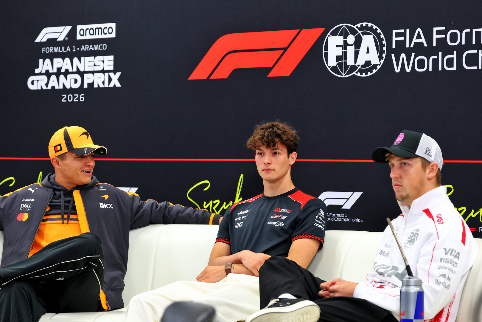 GP GIAPPONE, (L to R): Lando Norris (GBR) McLaren F1 Team with Oliver Bearman (GBR) Haas F1 Team e Liam Lawson (NZL) Racing Bulls Formula One Team in the FIA Press Conference.
26.03.2026. Formula 1 World Championship, Rd 3, Japanese Grand Prix, Suzuka, Japan, Preparation Day.
- www.xpbimages.com, EMail: requests@xpbimages.com © Copyright: Bearne / XPB Images