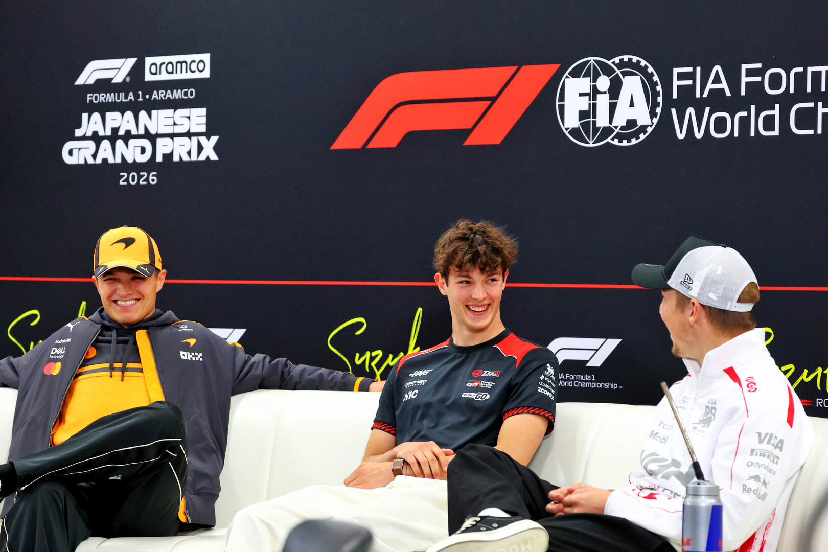 GP GIAPPONE, (L to R): Lando Norris (GBR) McLaren F1 Team with Oliver Bearman (GBR) Haas F1 Team e Liam Lawson (NZL) Racing Bulls Formula One Team in the FIA Press Conference.
26.03.2026. Formula 1 World Championship, Rd 3, Japanese Grand Prix, Suzuka, Japan, Preparation Day.
- www.xpbimages.com, EMail: requests@xpbimages.com © Copyright: Bearne / XPB Images